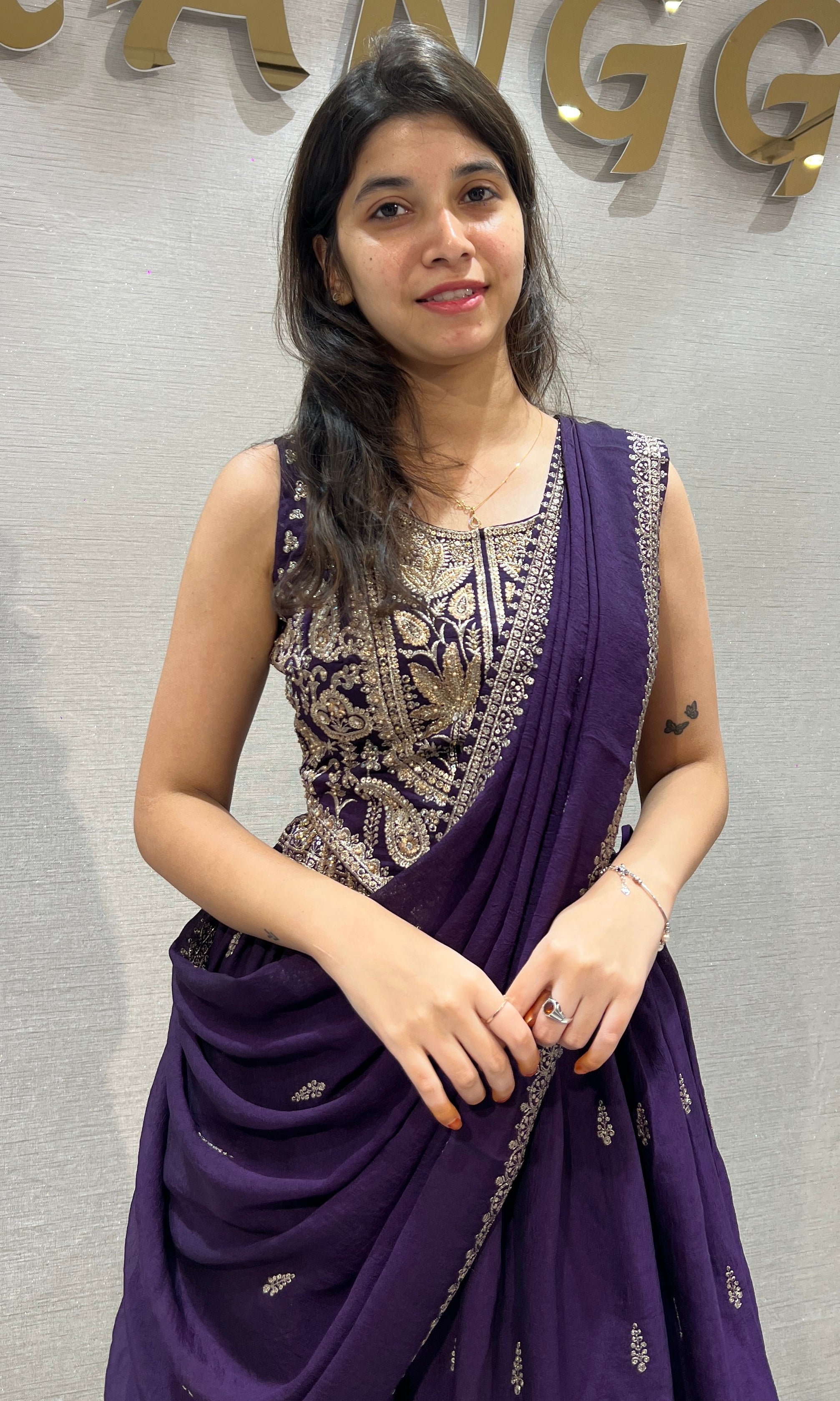PURPLE Floral Motif Embroidered Lehenga Set