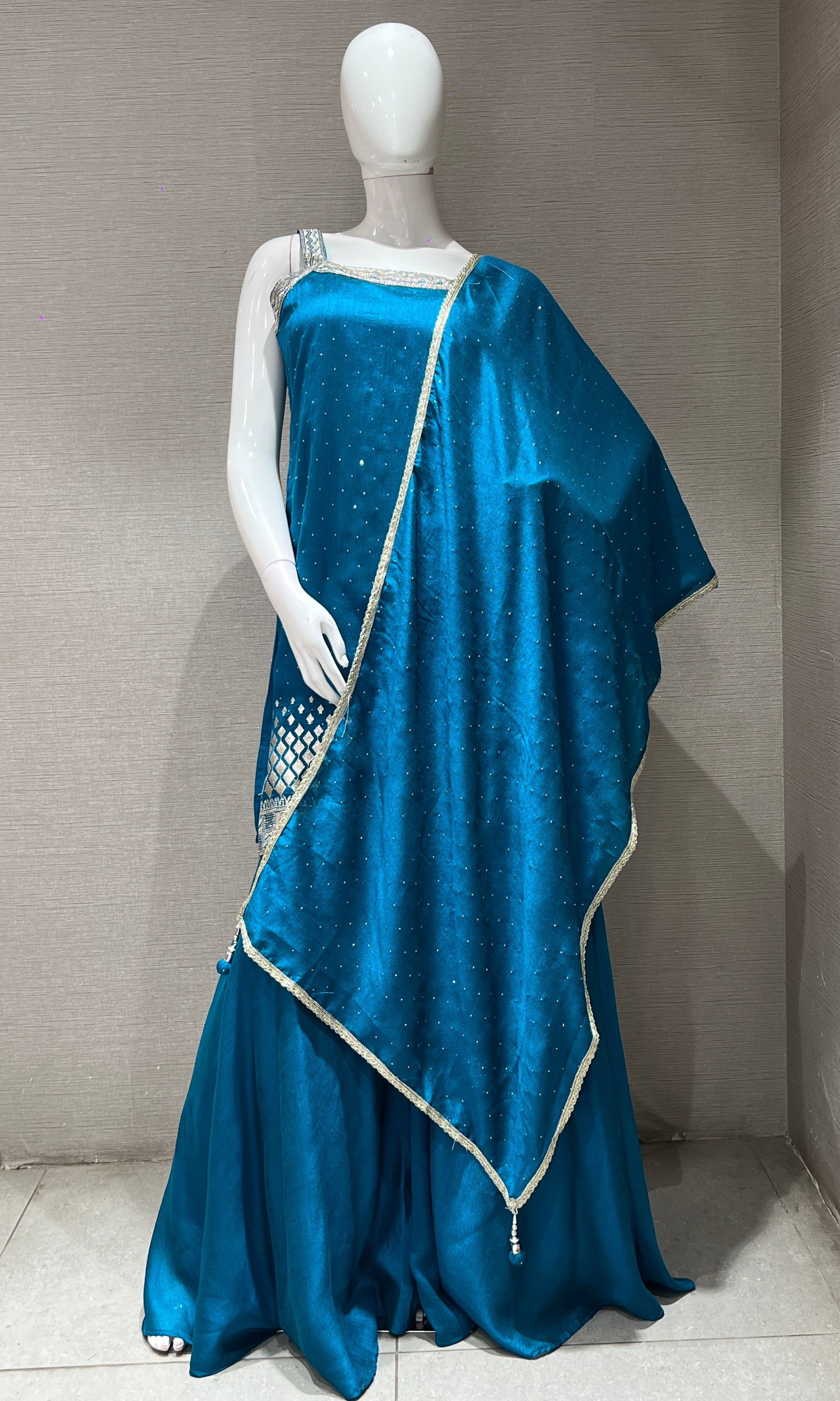 RAMA blue embroidered kurti sharara set