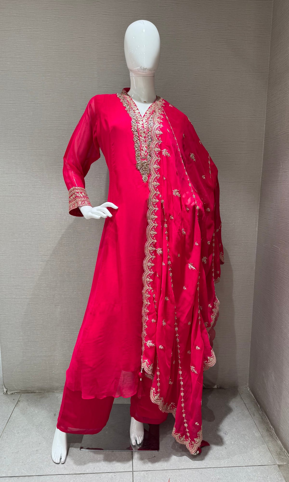 Rani Embroidered Salwar Silk Kurta Set with Dupatta