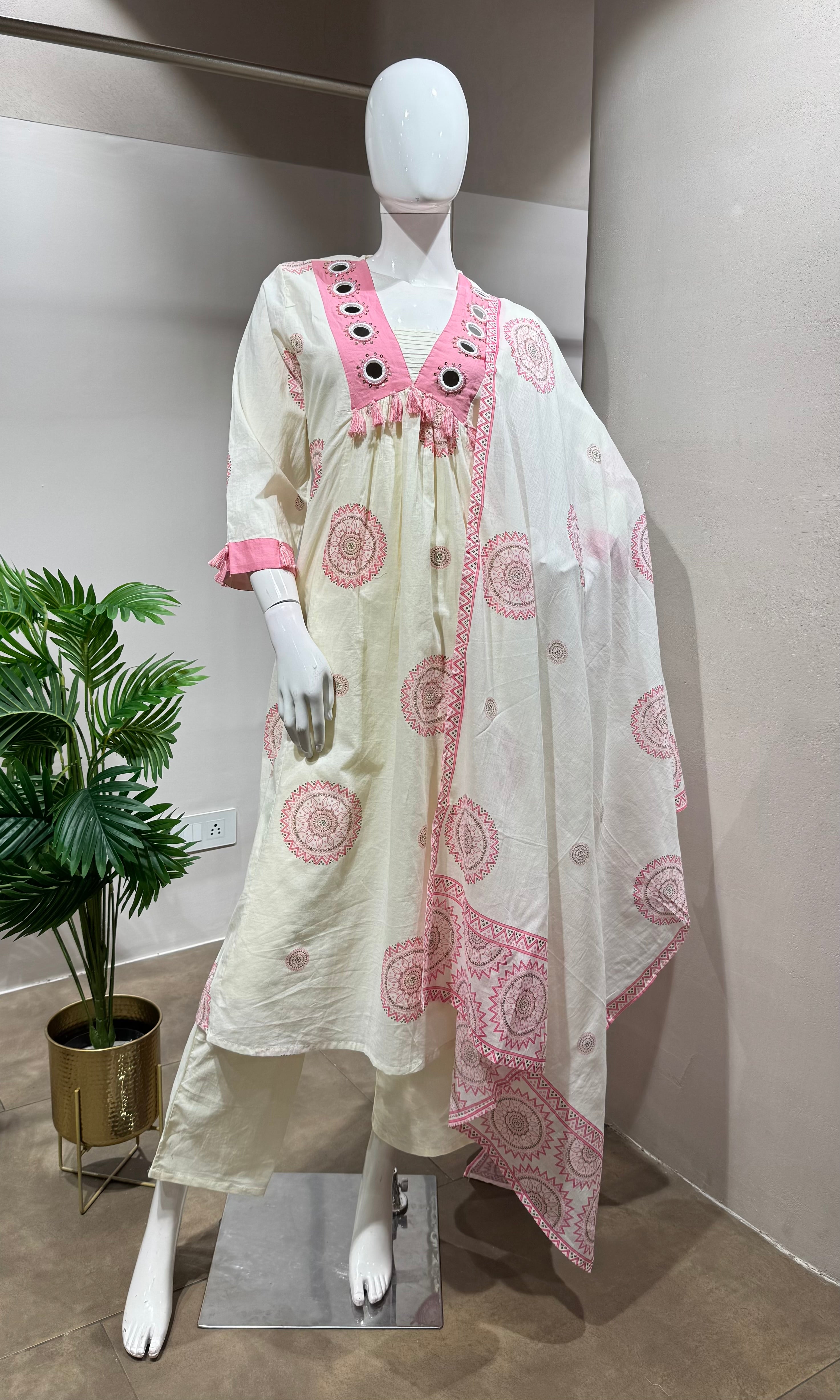 PINK Floral Block Print Cotton Kurta Set