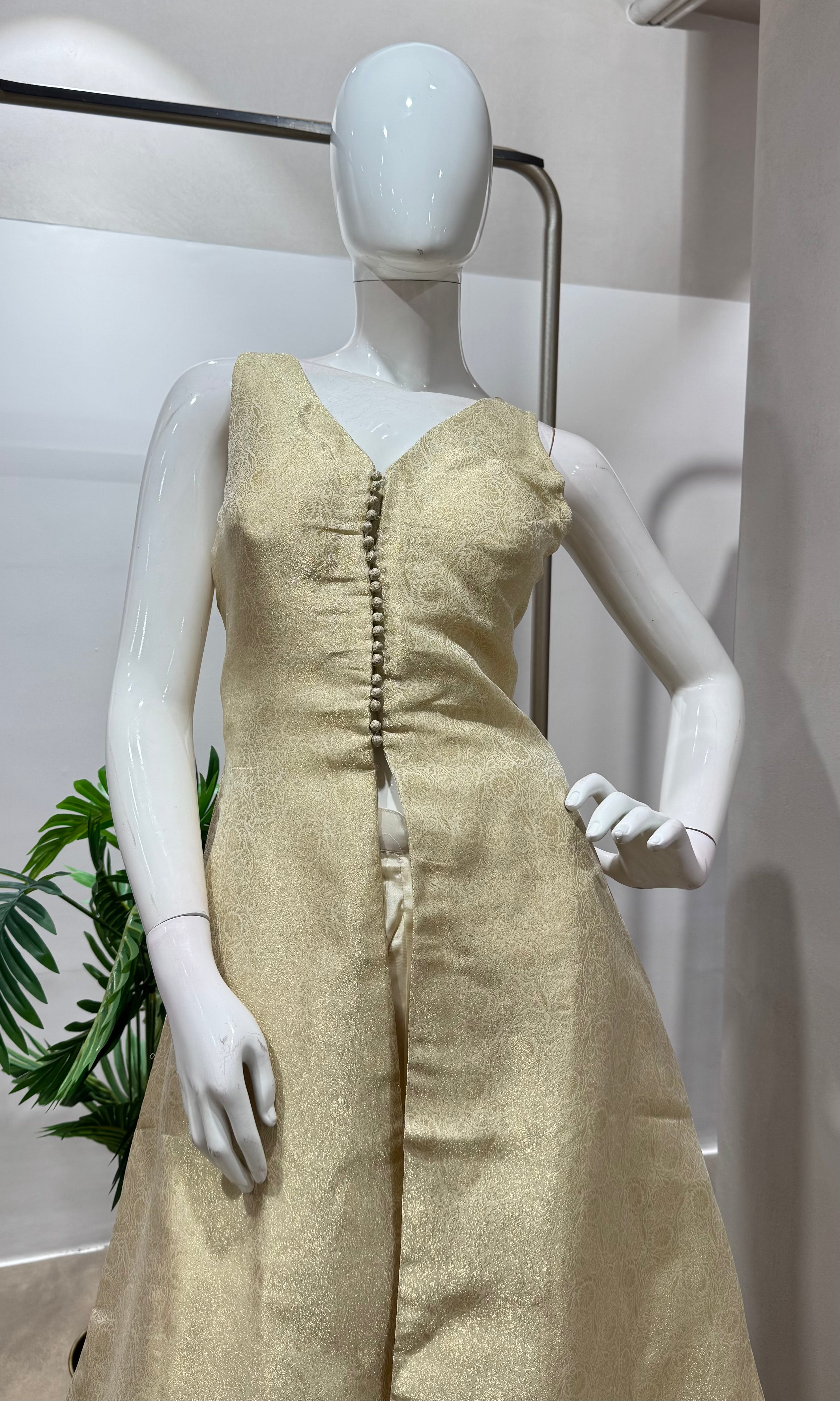 Cream AND GOLD ANARKALI WITH PALAZZO PANTS