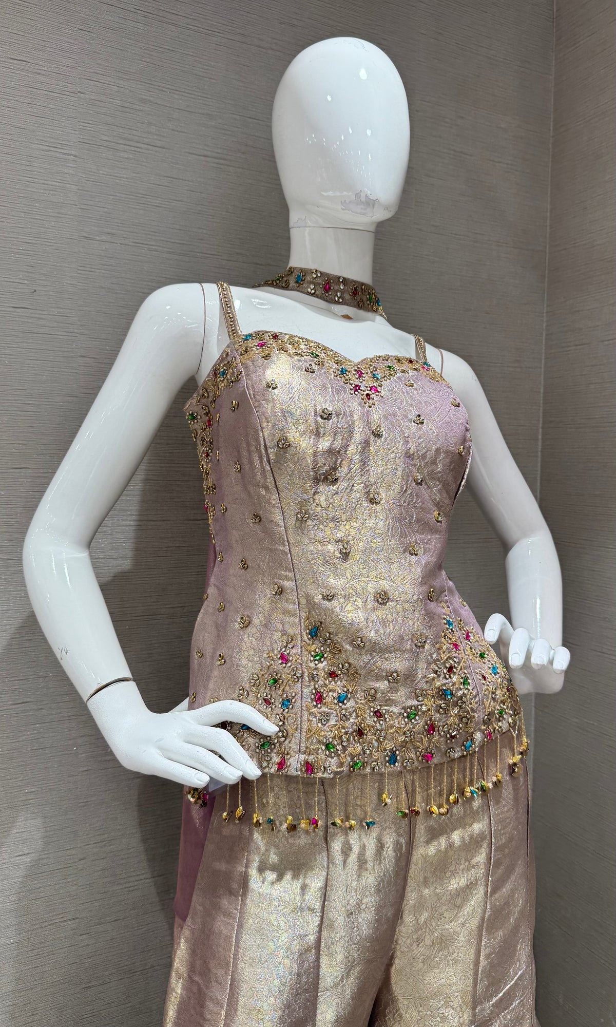 Lavander Shimmer Corset Top and Stoned Palazzo Set
