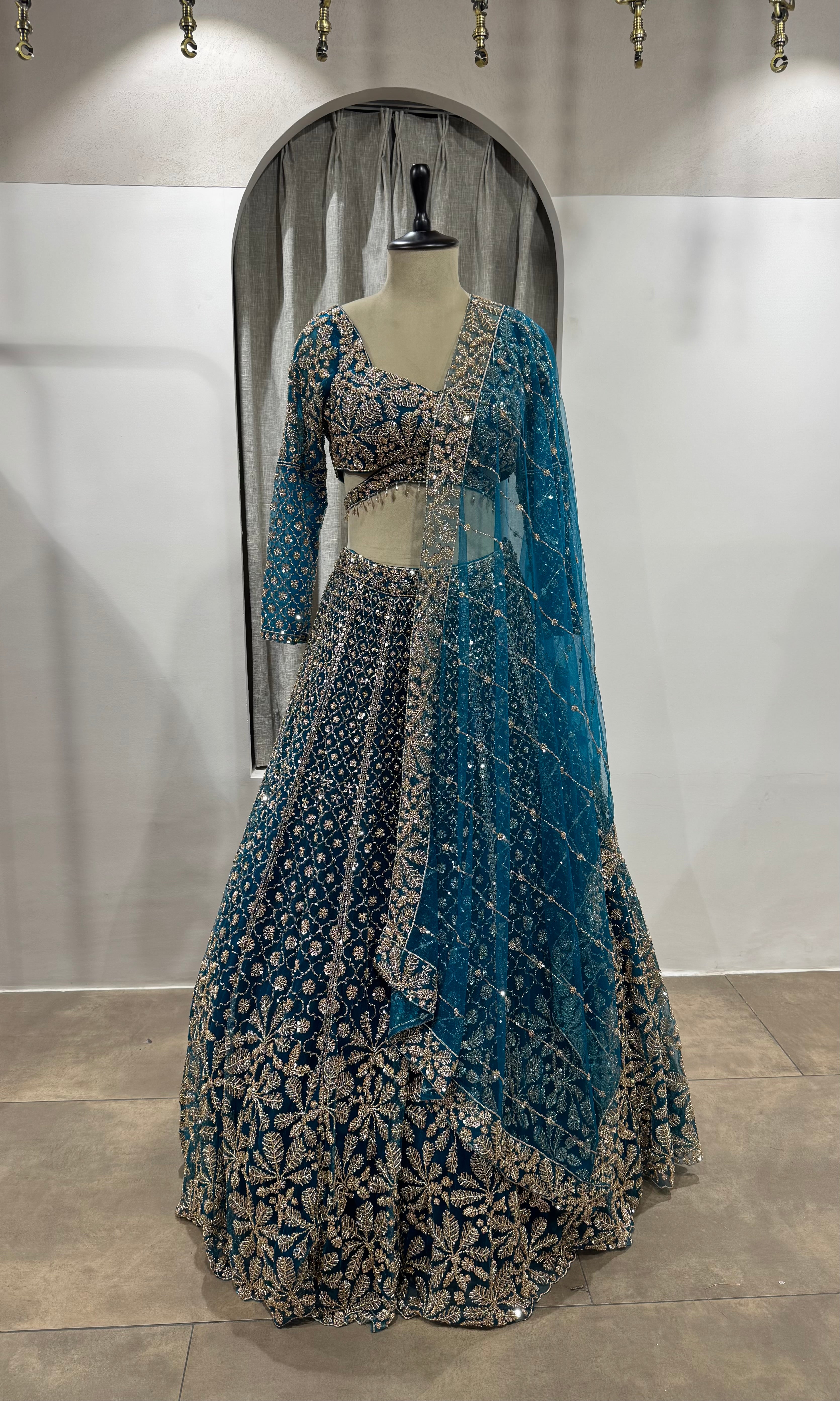 Blue Embroidered Bridal Lehenga
