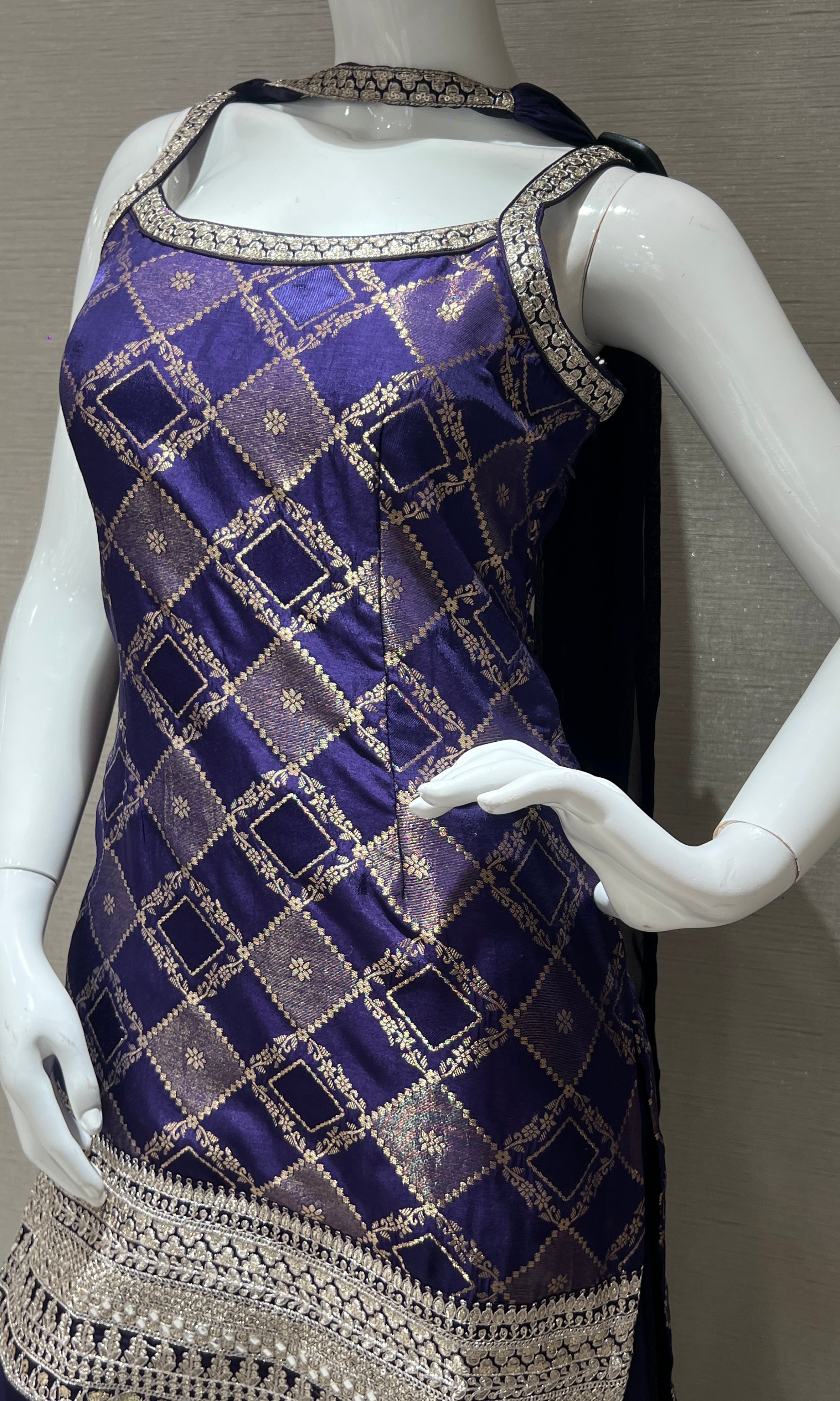 Purple sharara with short embroidered kurta