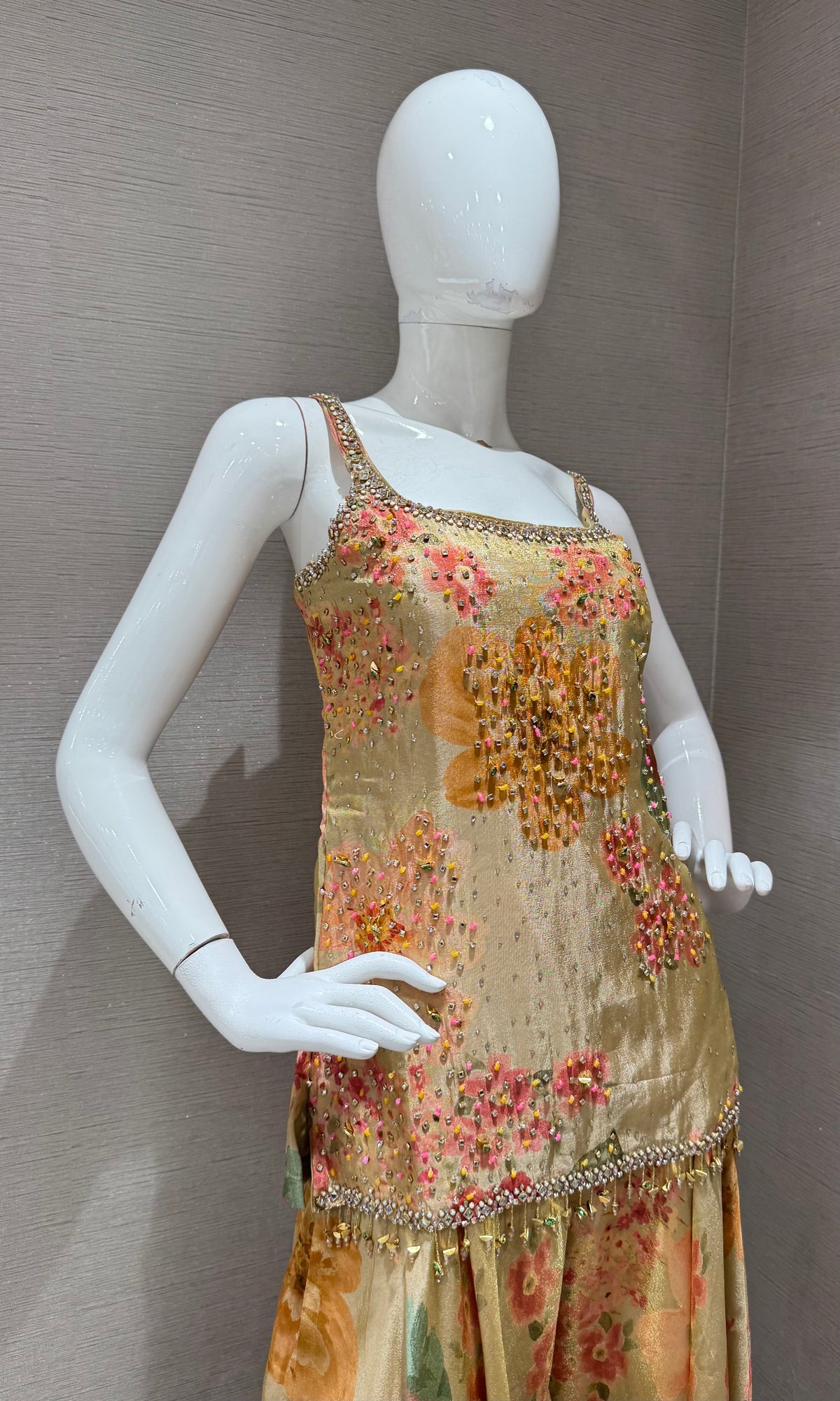 GREEN Art Silk Multicolor Floral Printed Sharara Set