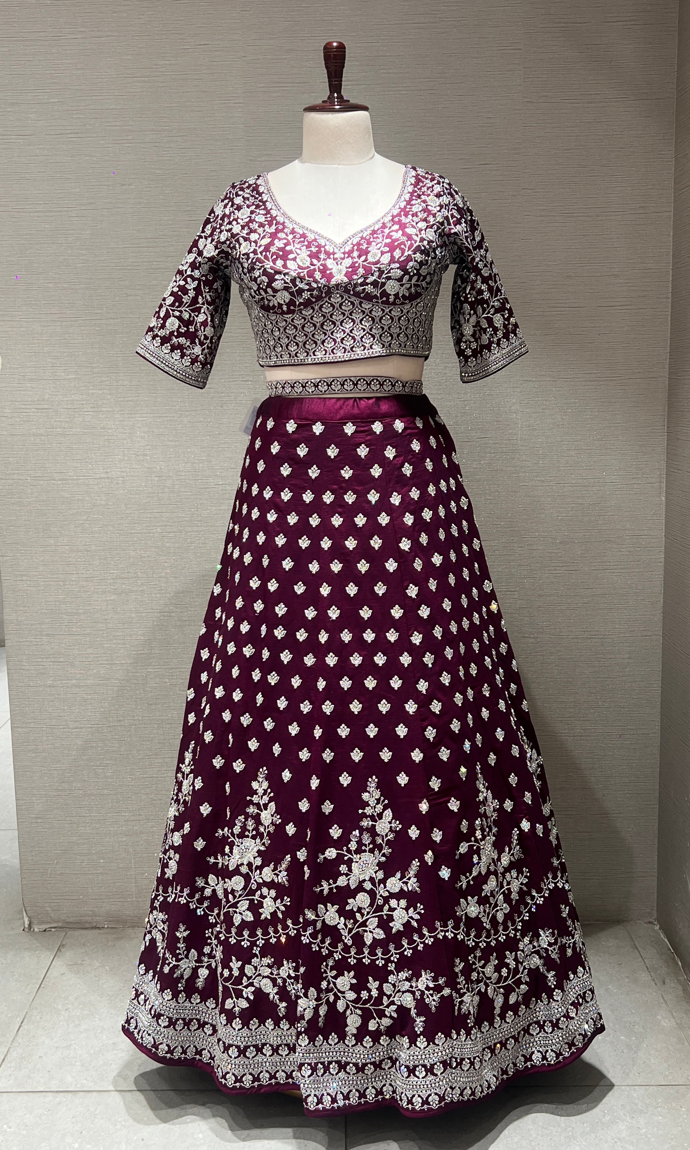 Wine floral embellished Lehenga