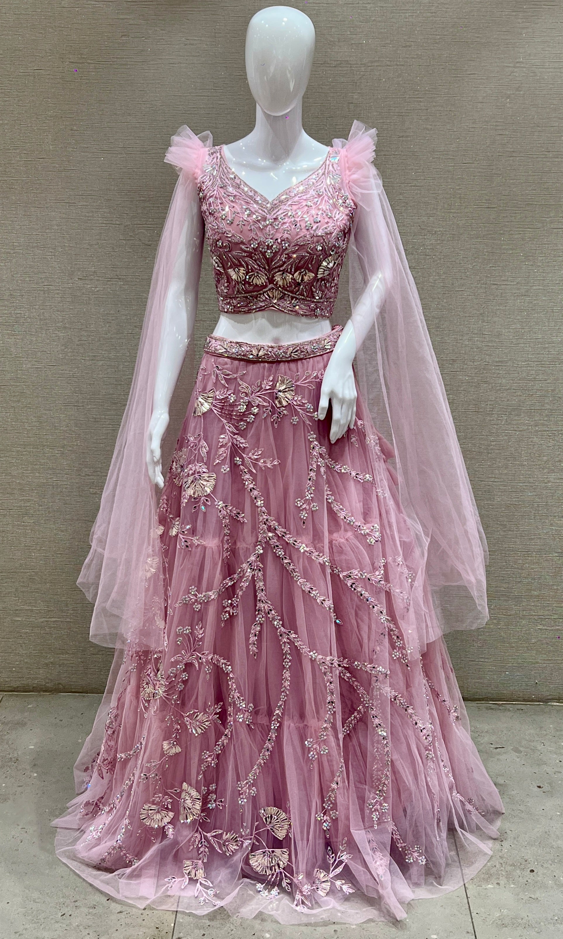Gulbahaar – Dusty Pink Net Embroidered Lehenga Set