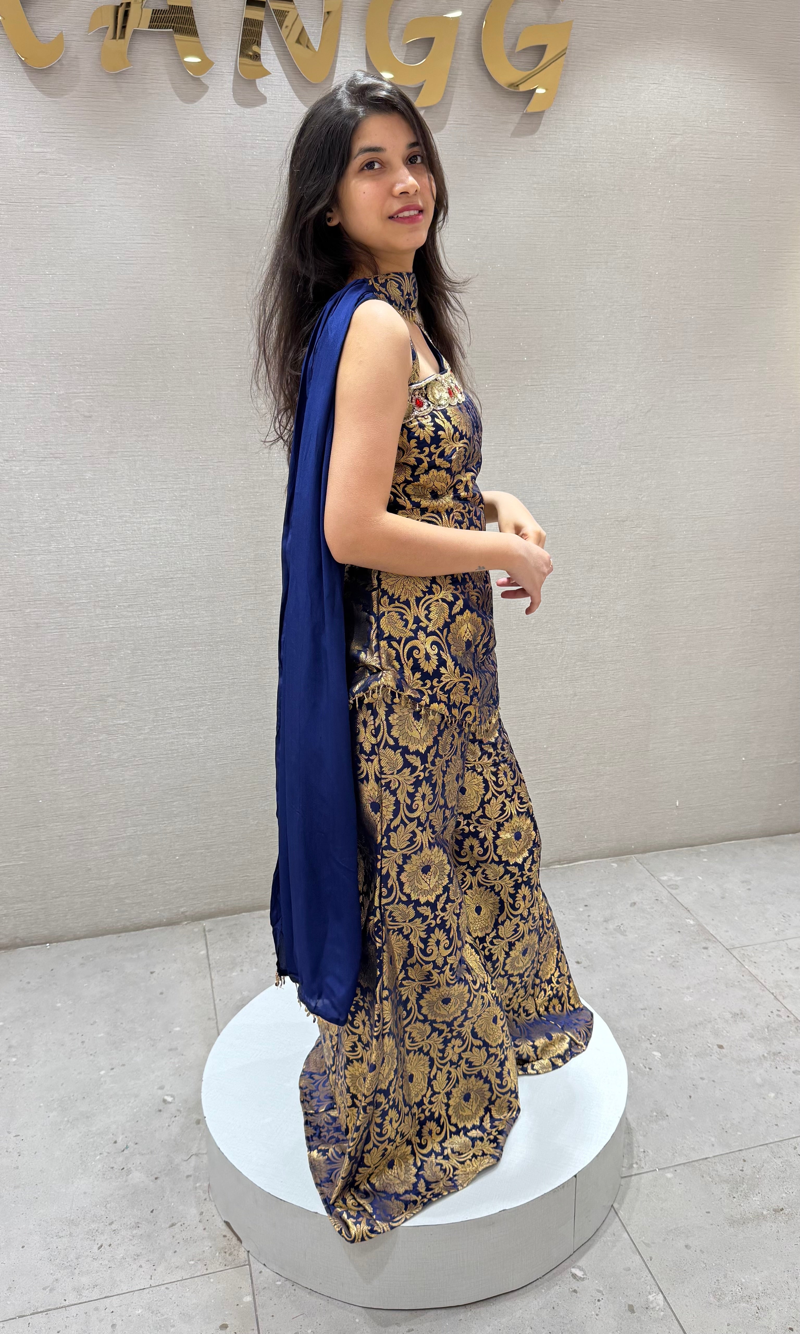 Navy blue GOLDEN FLORALS PALAZZO SET