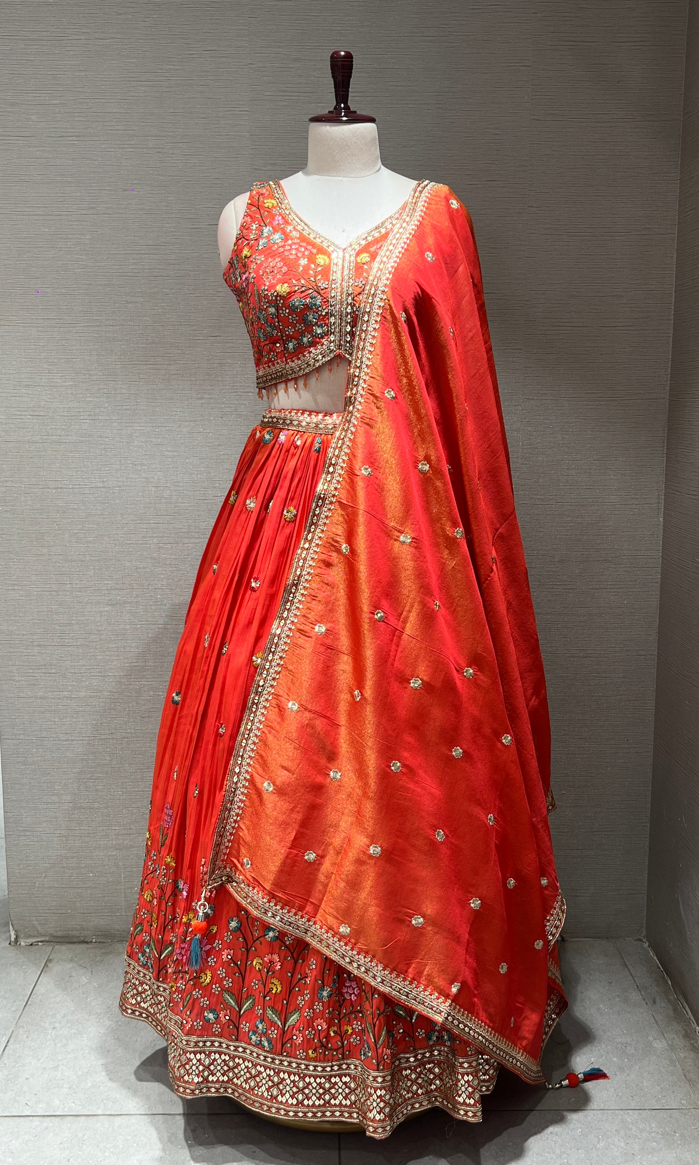 Orange golden floral embroidered Lehenga