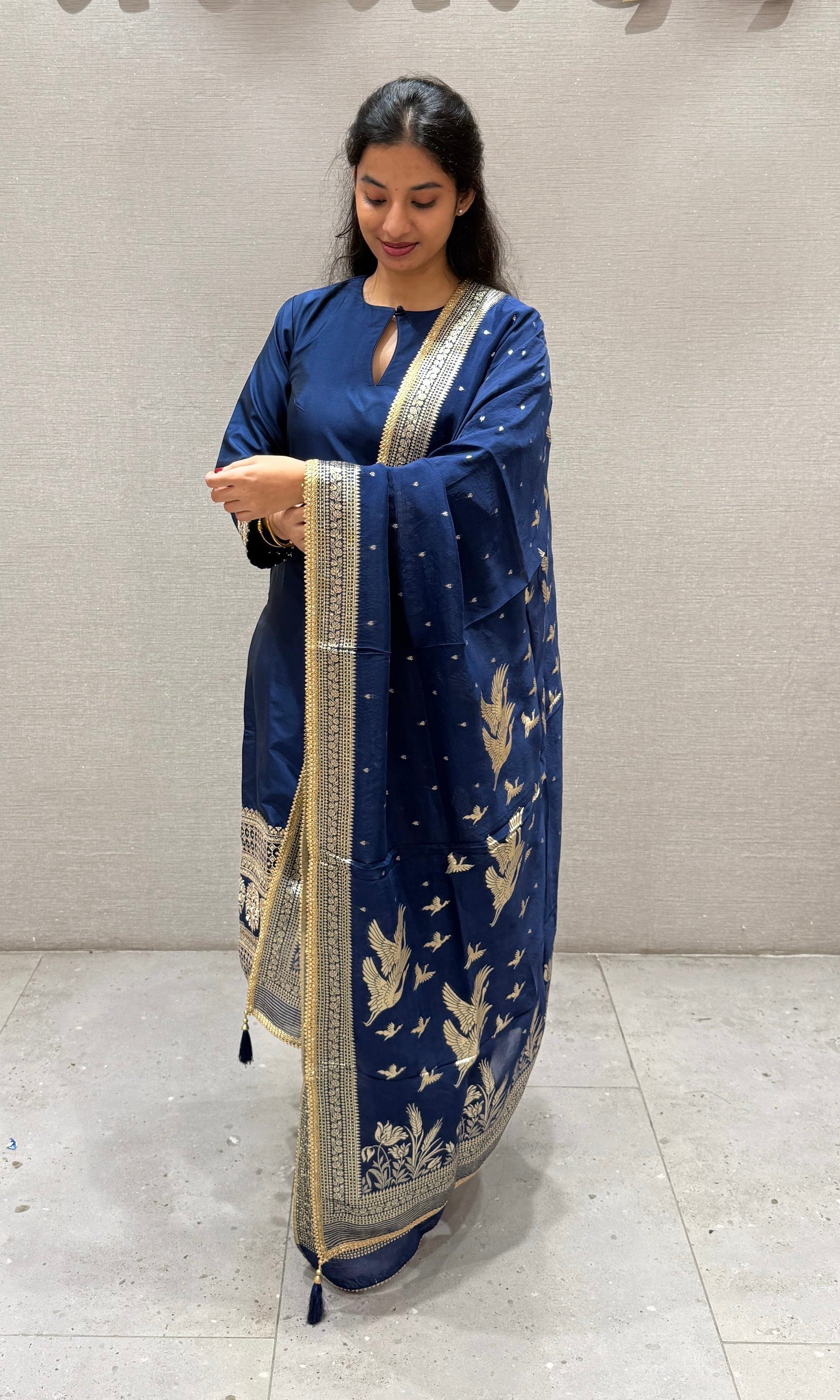 Royal blue banarasi kurta set