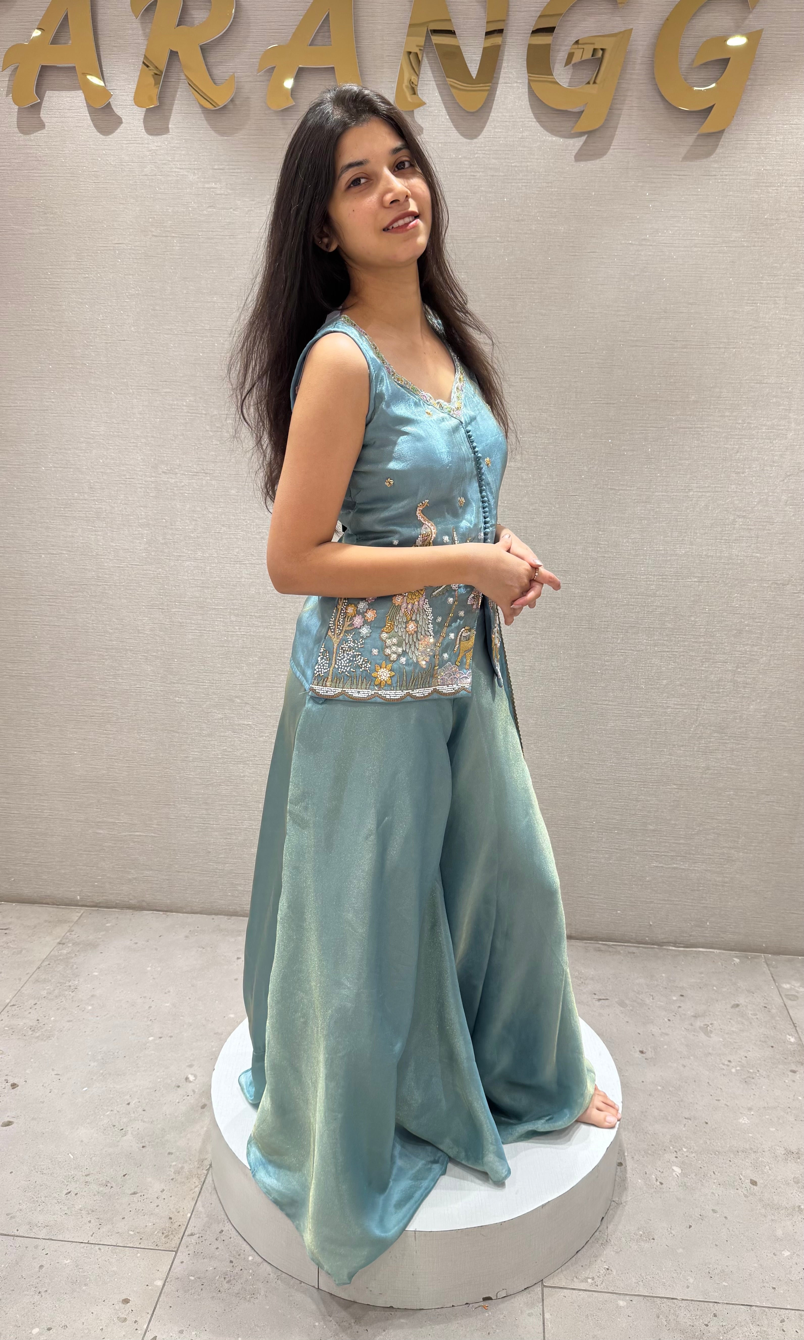 Sea Blue Tissue Palazzo Set
