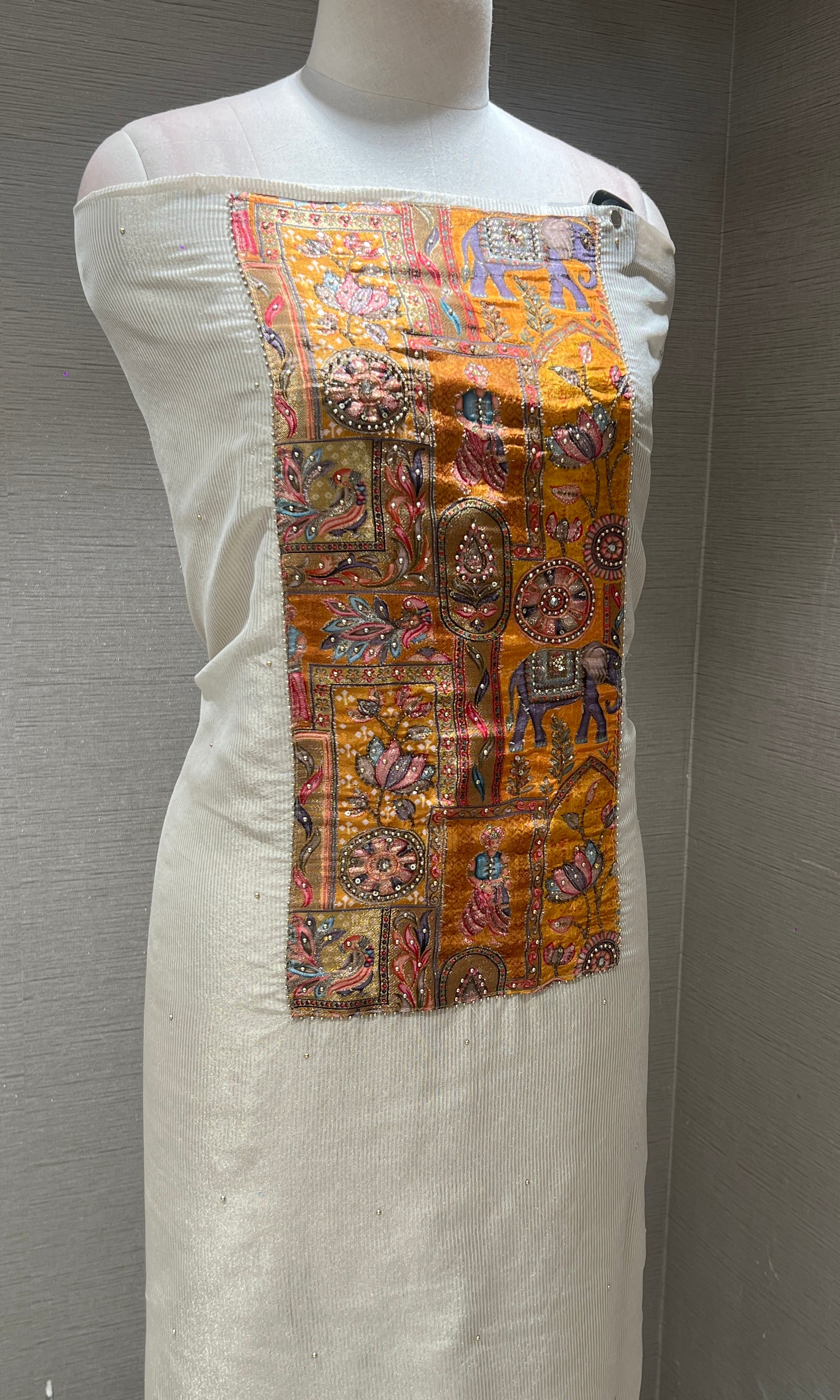 Half white Embroidered dress material