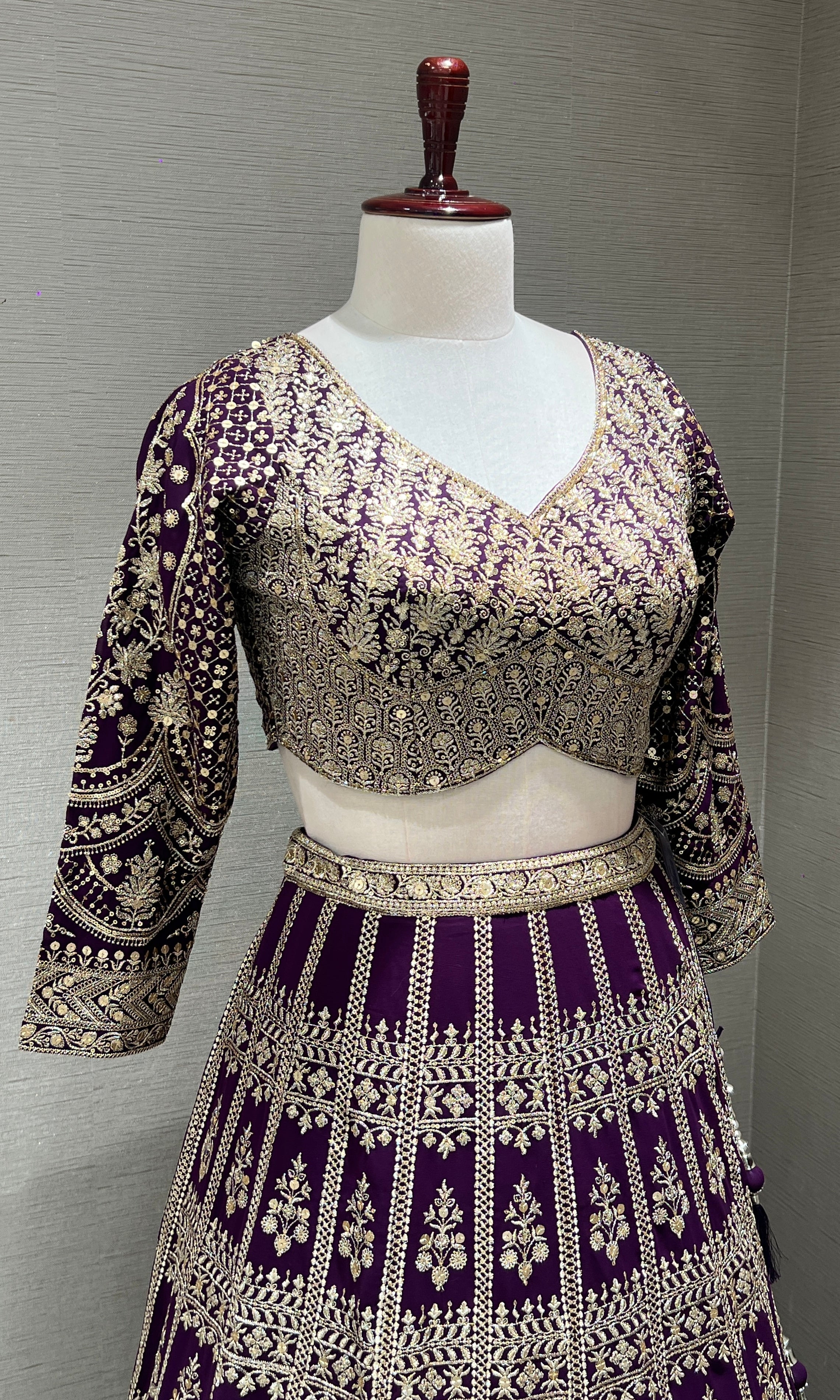 Gold Embroidery lehenga in wine shade