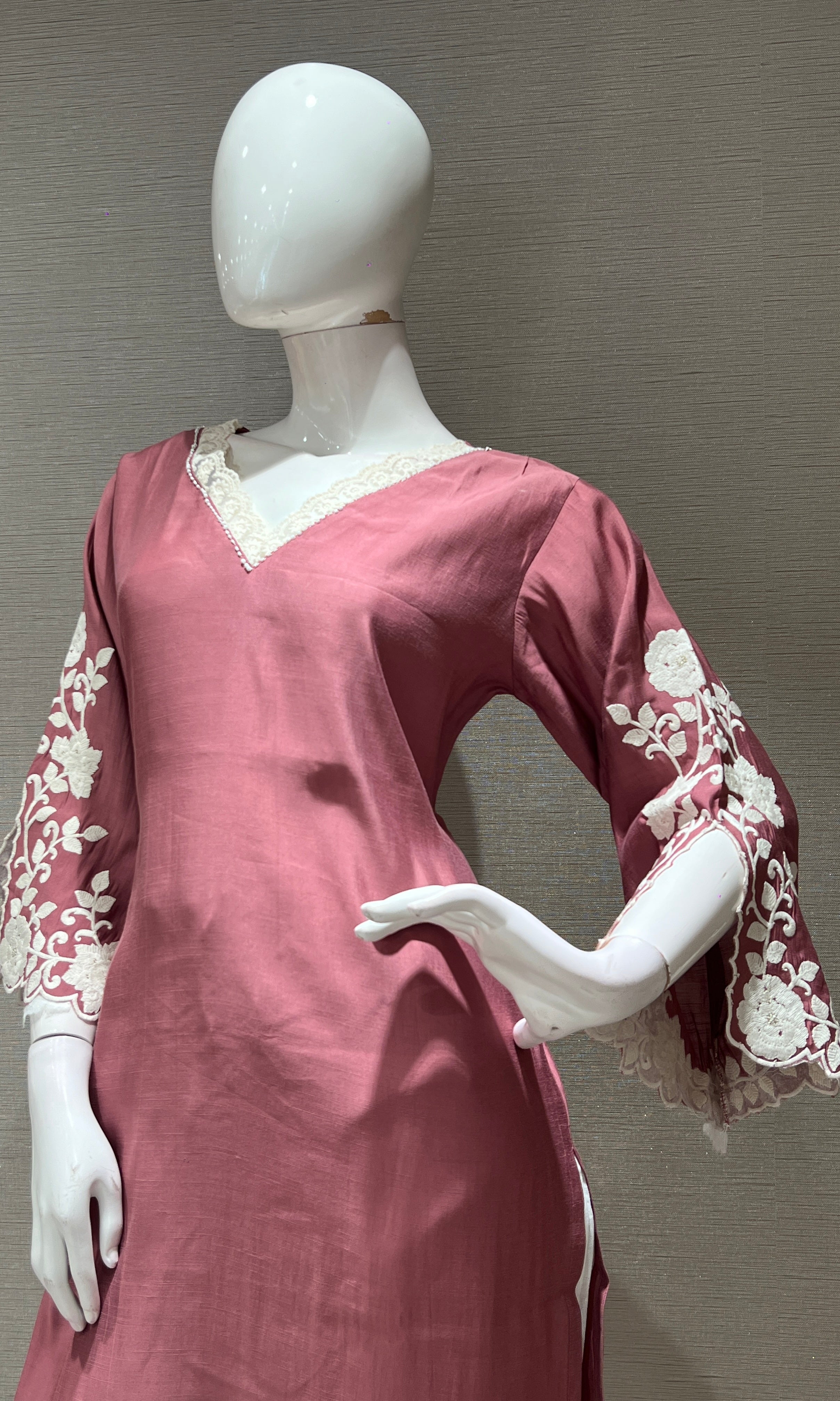 Pink KURTI TOP WITH FULL FLORAL SLEEVES