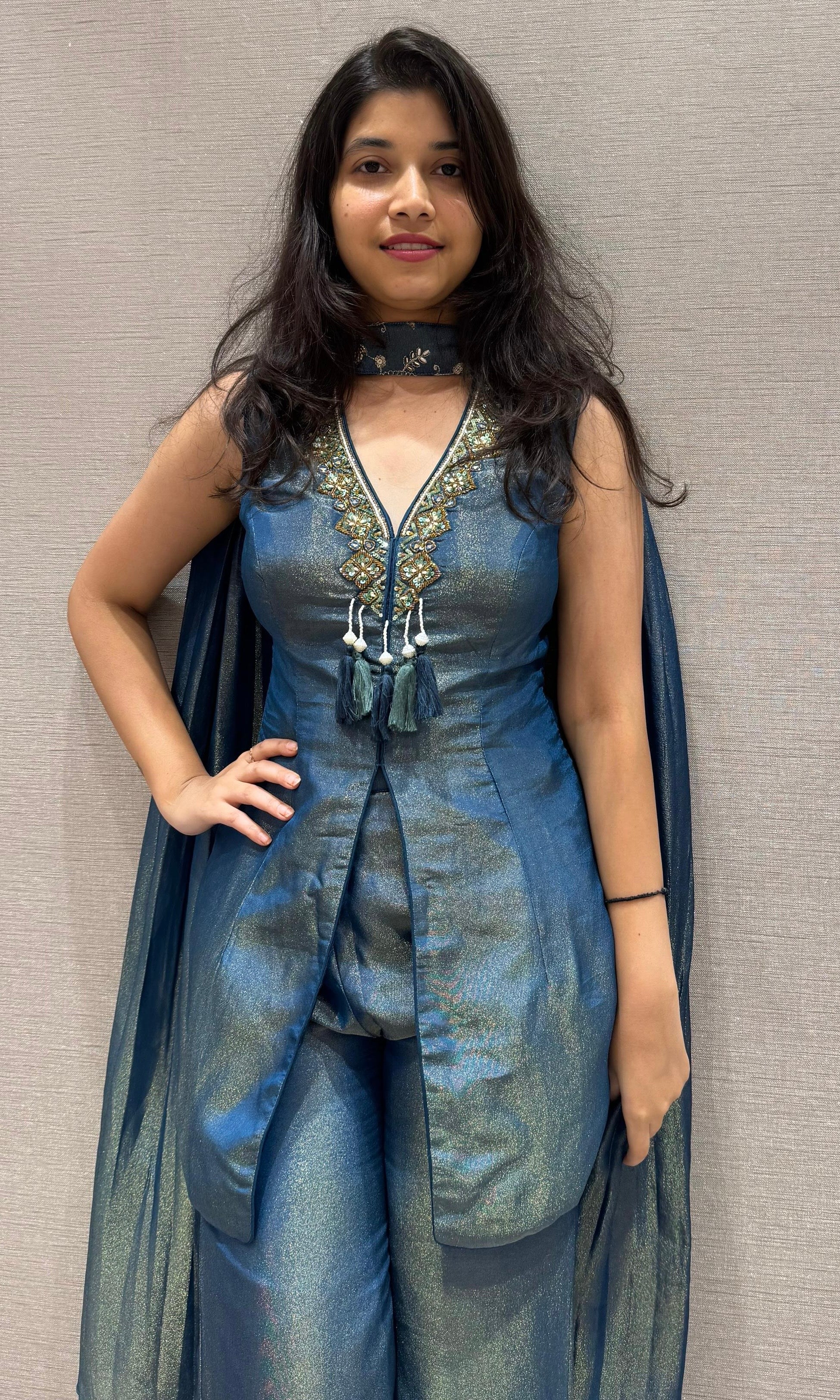 Midnight Teal Embroidered Indo-Western Co-ord Set