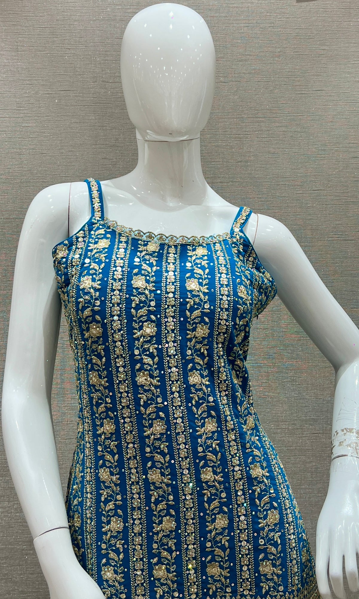 Blue Embroidered Sharara Set