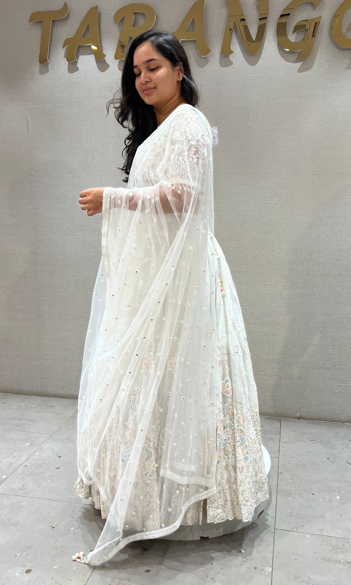 Cream Chikankari Lehenga Set with net dupatta
