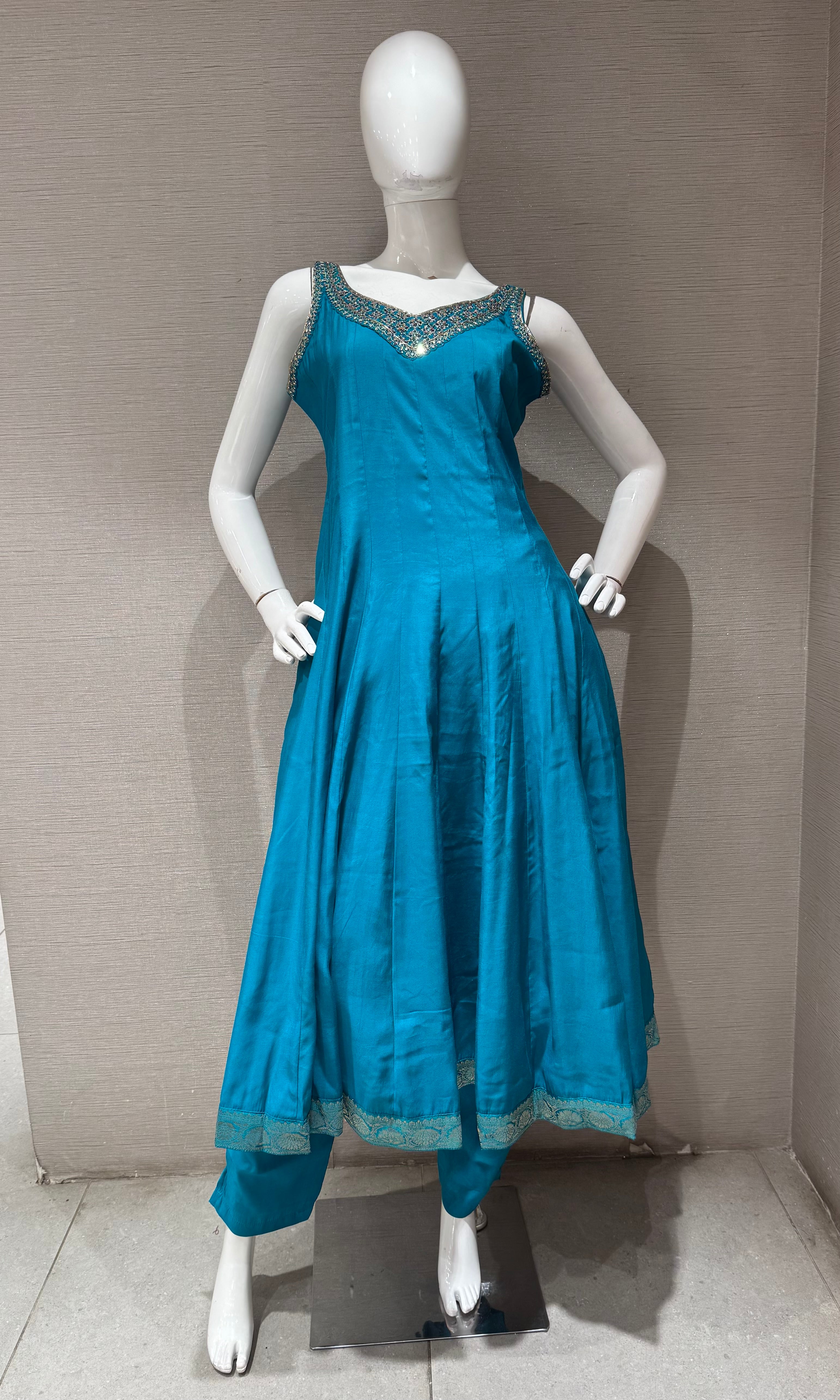 Rama Blue Anarkali with Contrast Dupatta