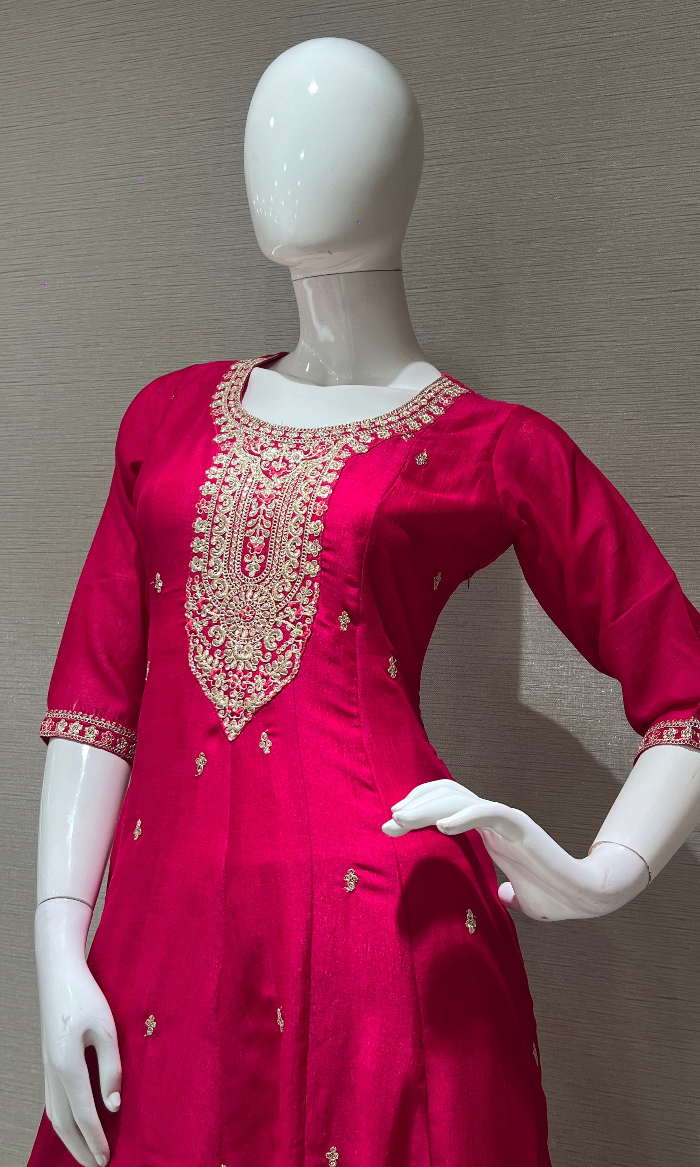 Pink Golden Embroidered Kurta set