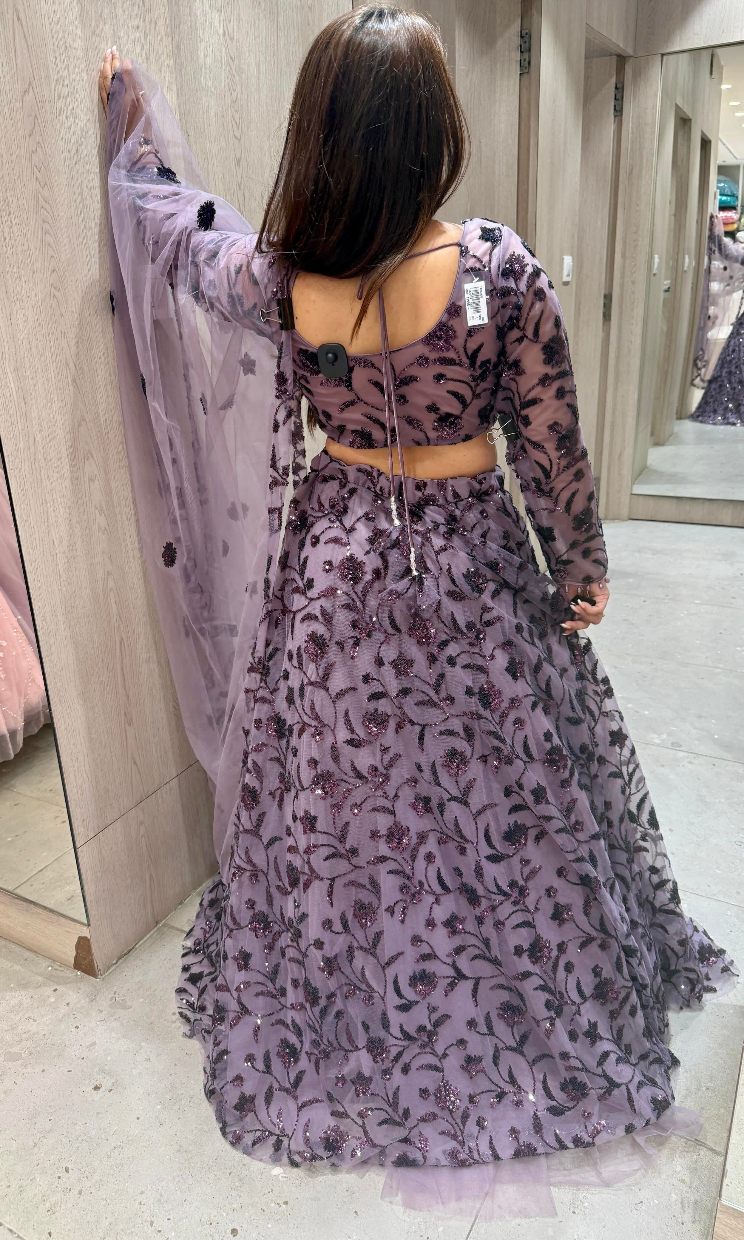 Mauve Sequin Floral Work Designer Lehenga