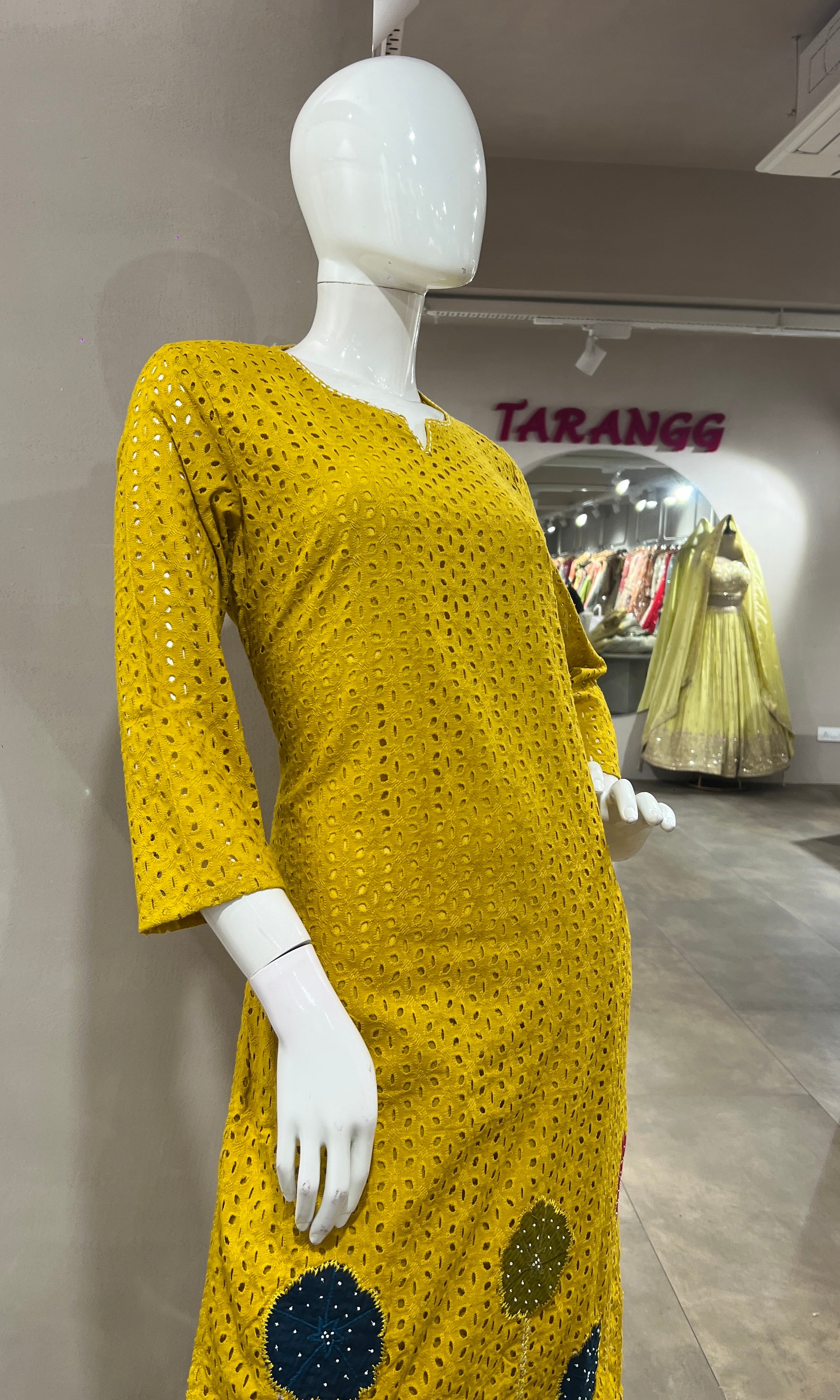 MUSTARD FLORAL EMBROIDERED KURTA SET