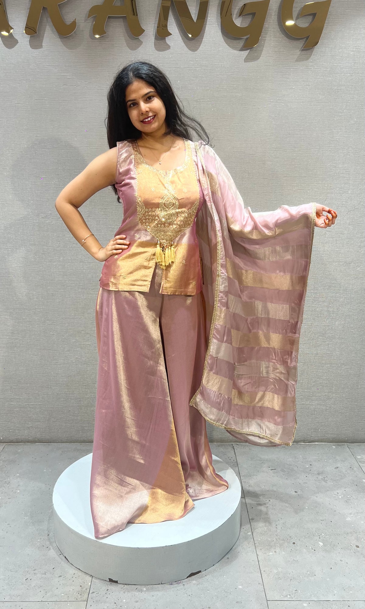 Lavender & Golden Top Satin Palazzo set with Dupatta