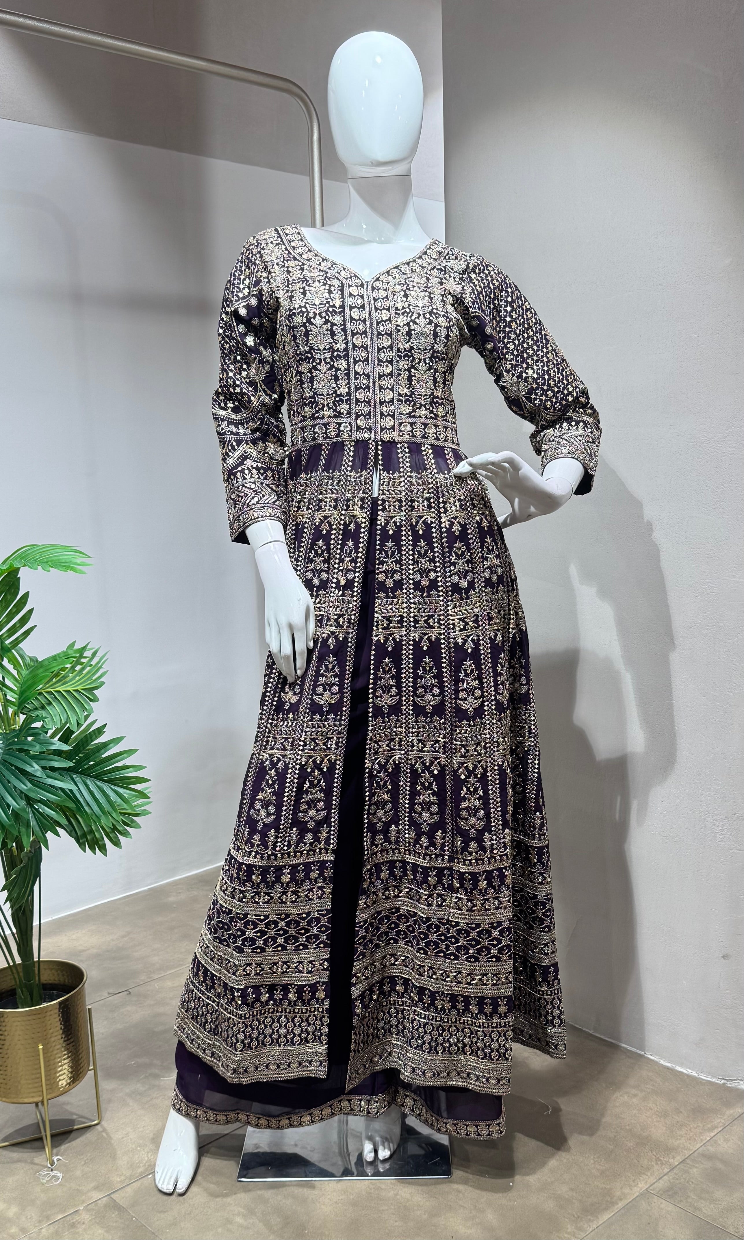 Purple A line cut palazoo set