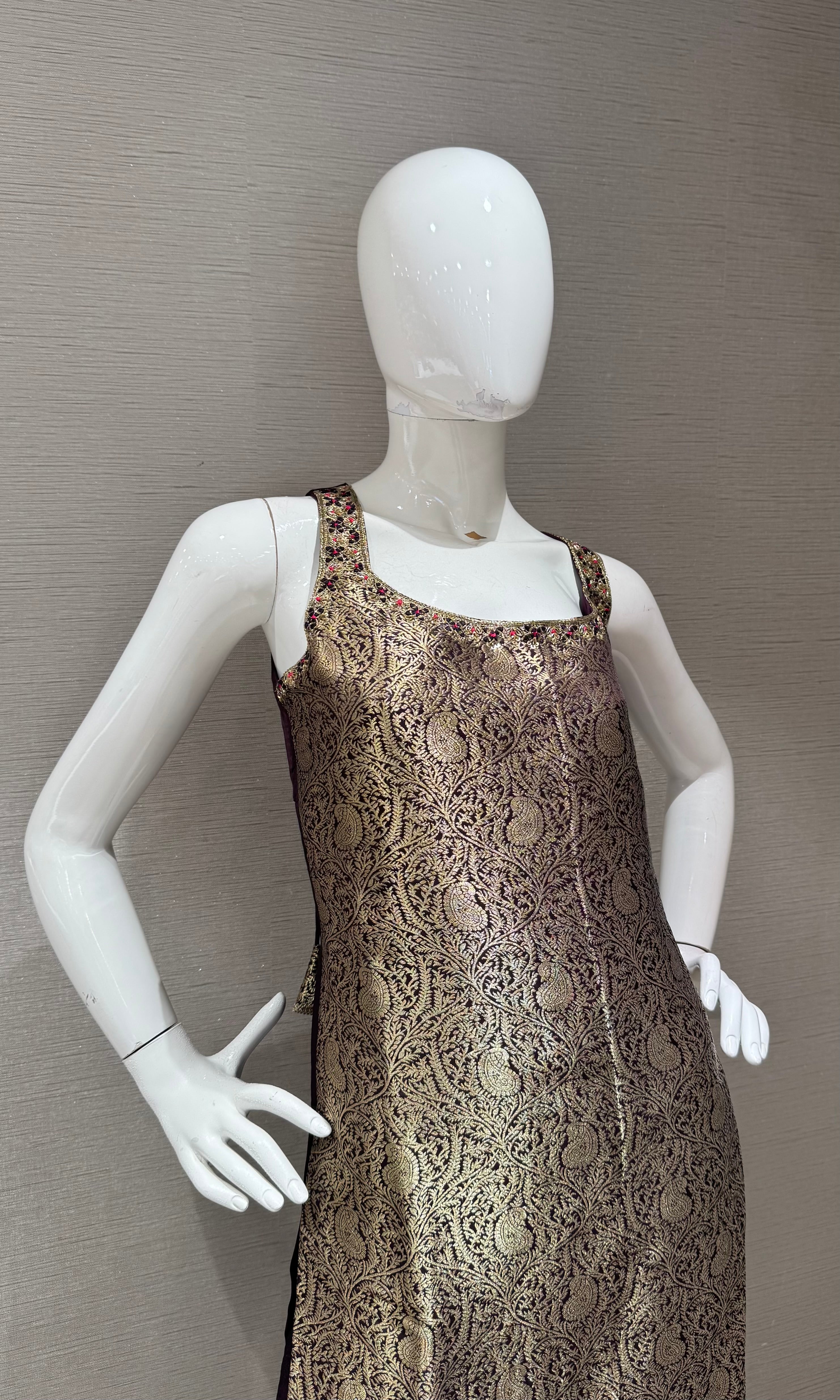 Deep Wine and Gold Zari Kurta Set with Dupatta