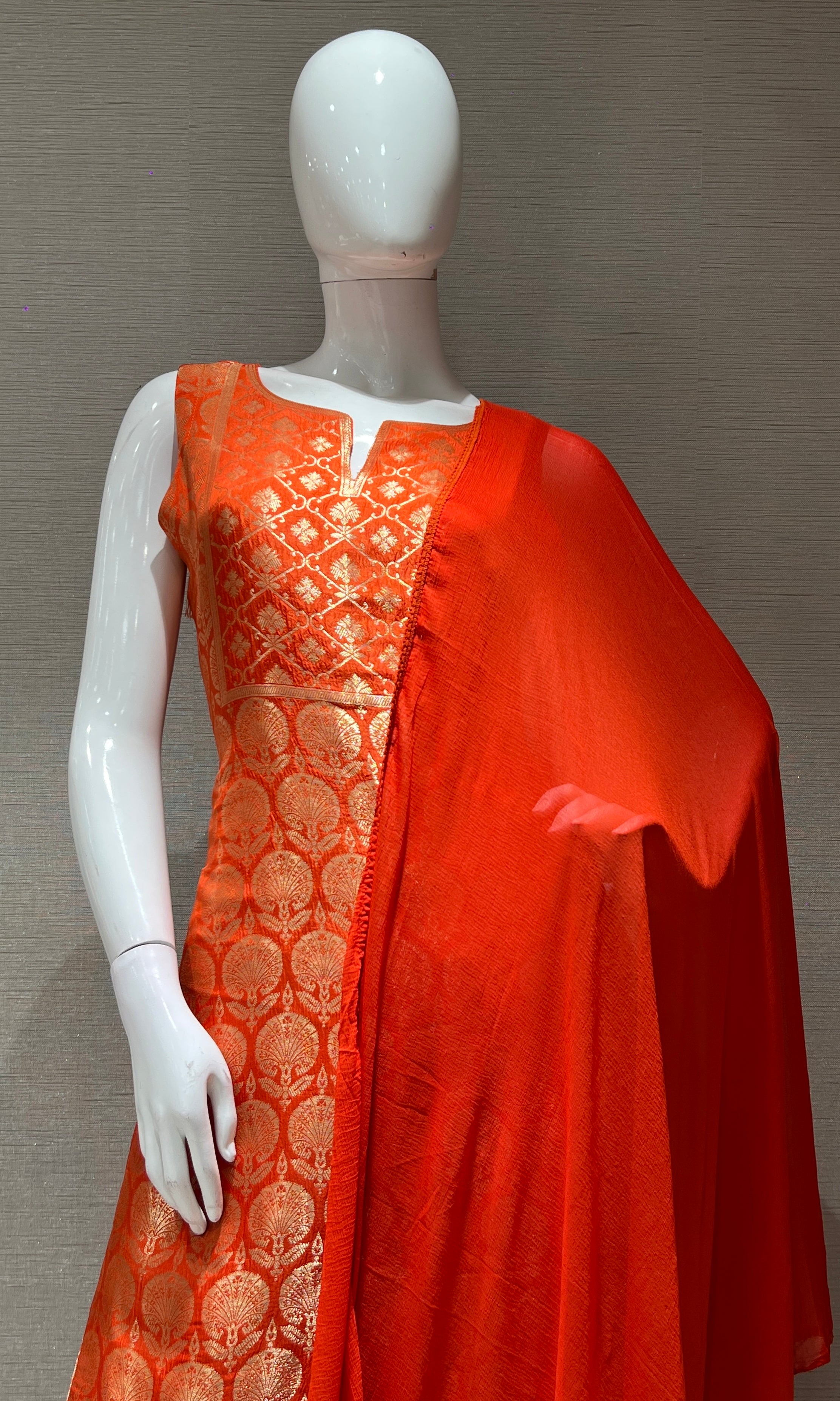 ORANGE Silk KURTA SET with Golden Embroidery