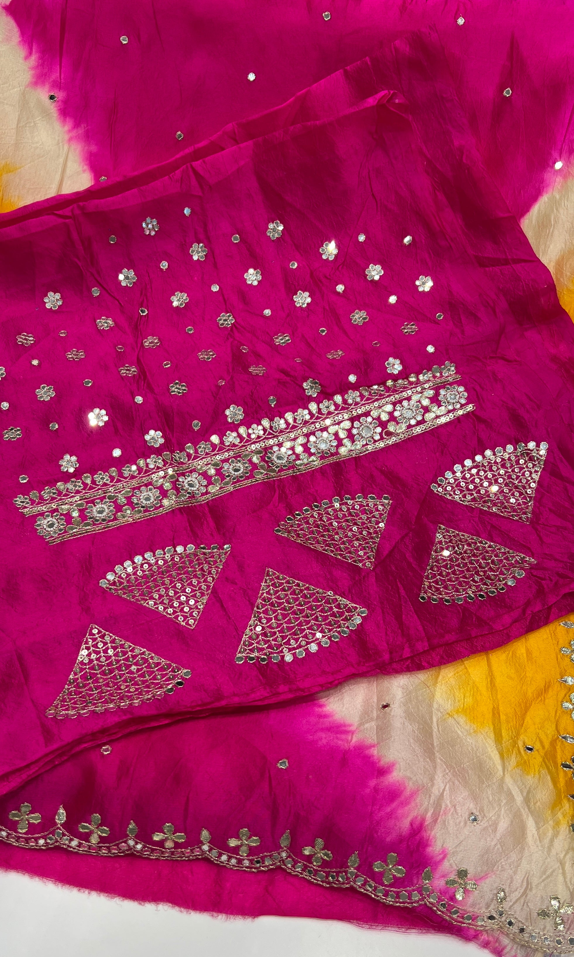 Shibori Tussar silk yellow and pink saree
