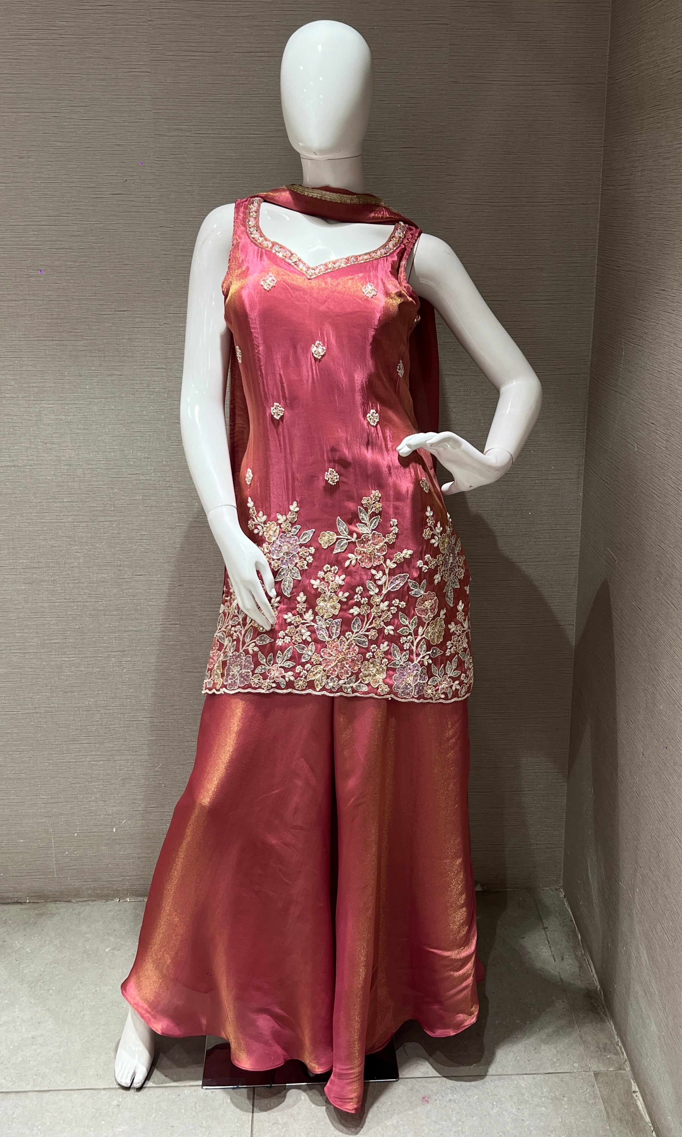 Light pink Floral Embroidered Palazoo