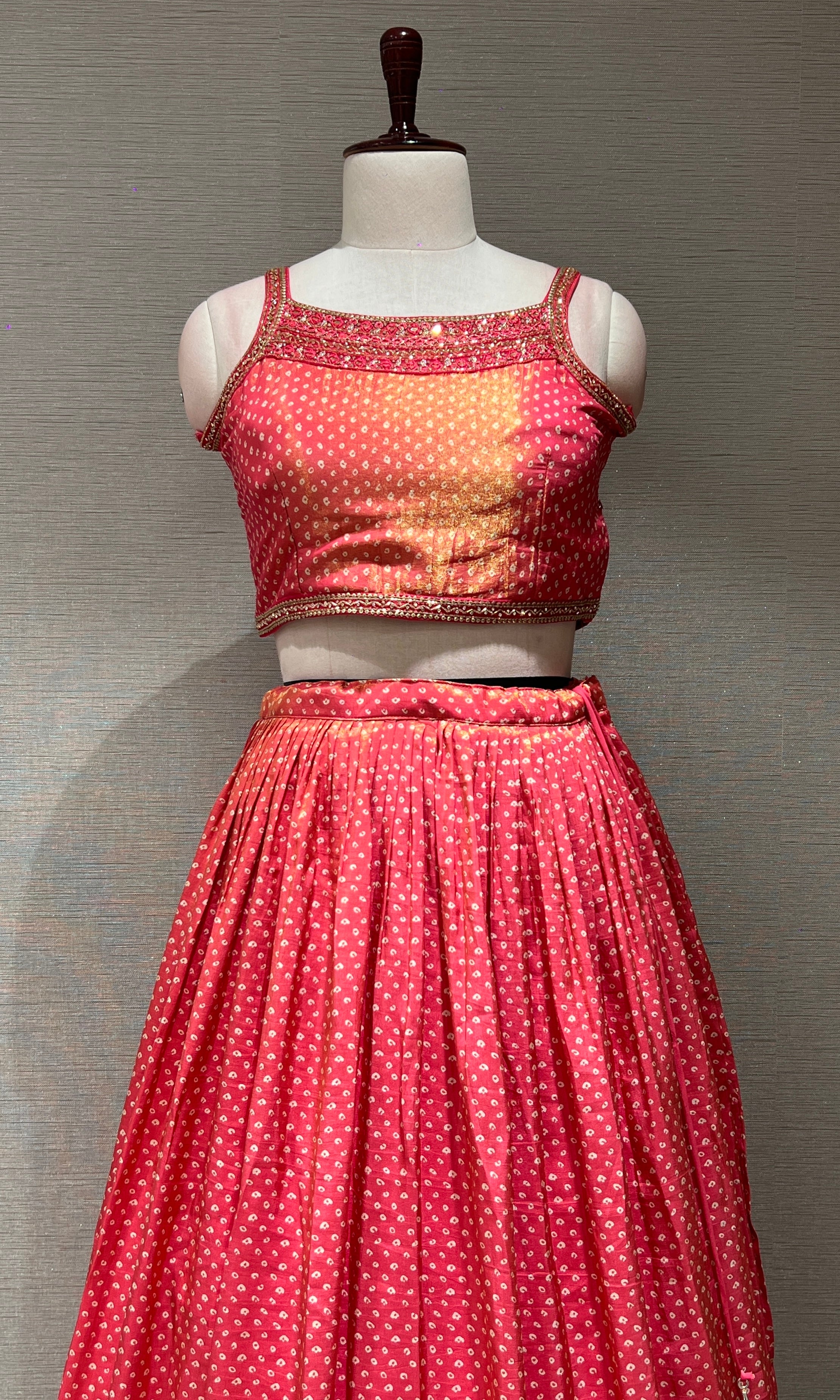 pink silk bandhani with zardosi work LEHENGA