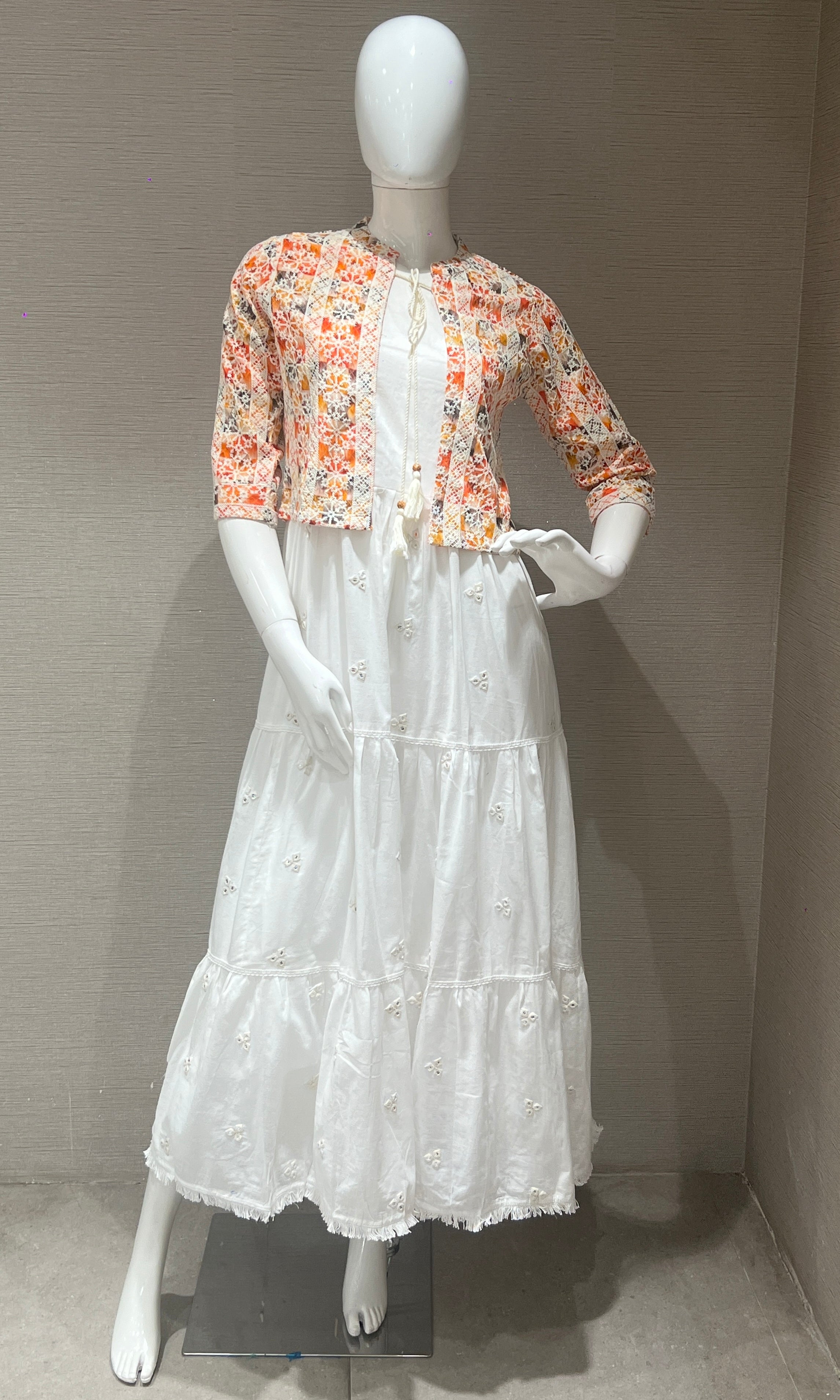 Orange Anarkali gown with jacket
