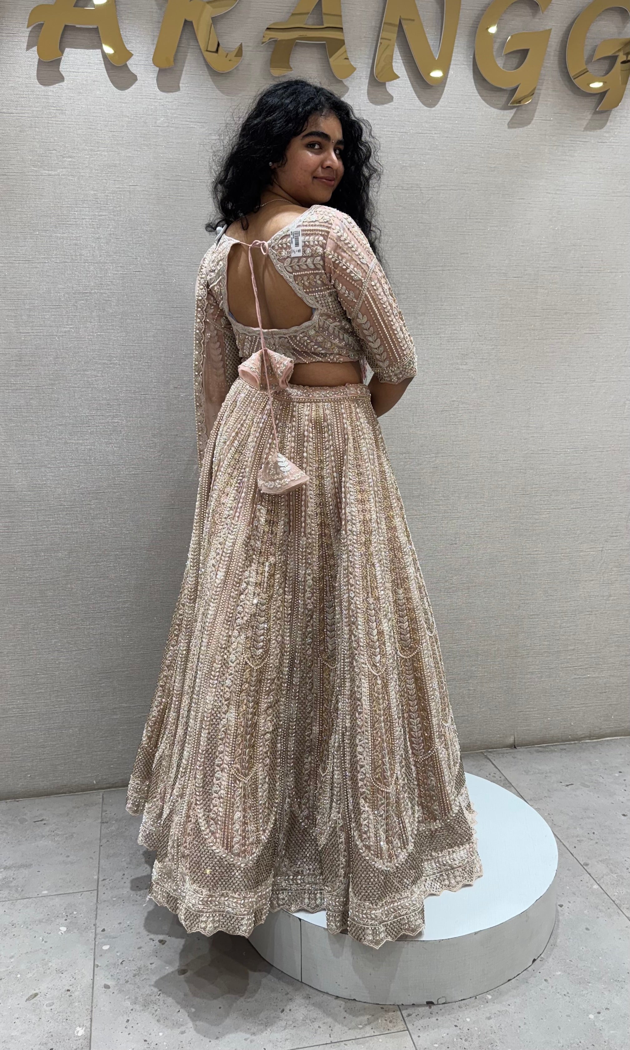 Light pink Net Floral Embroidered Lehenga