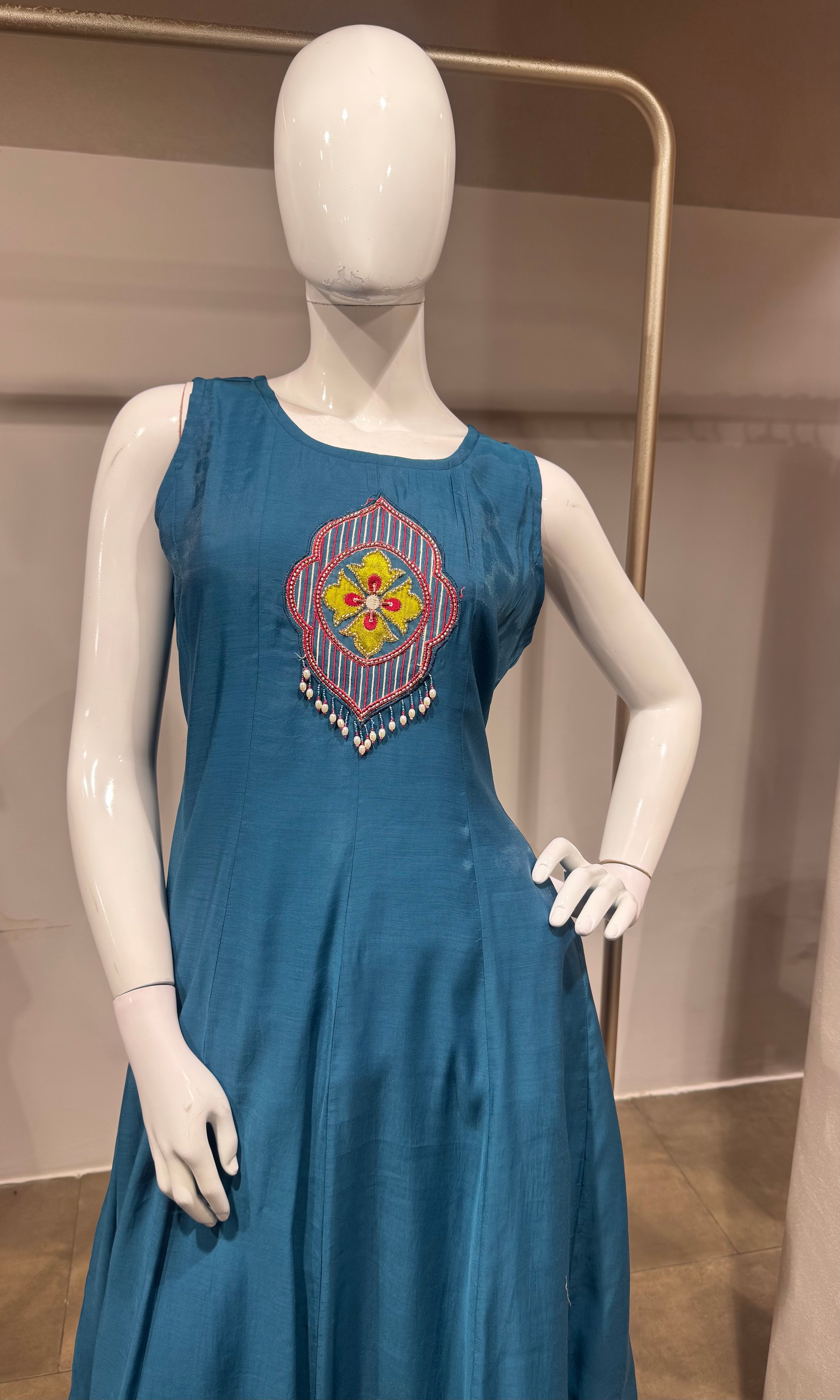 Blue ethnic anarkali with palazzo pants