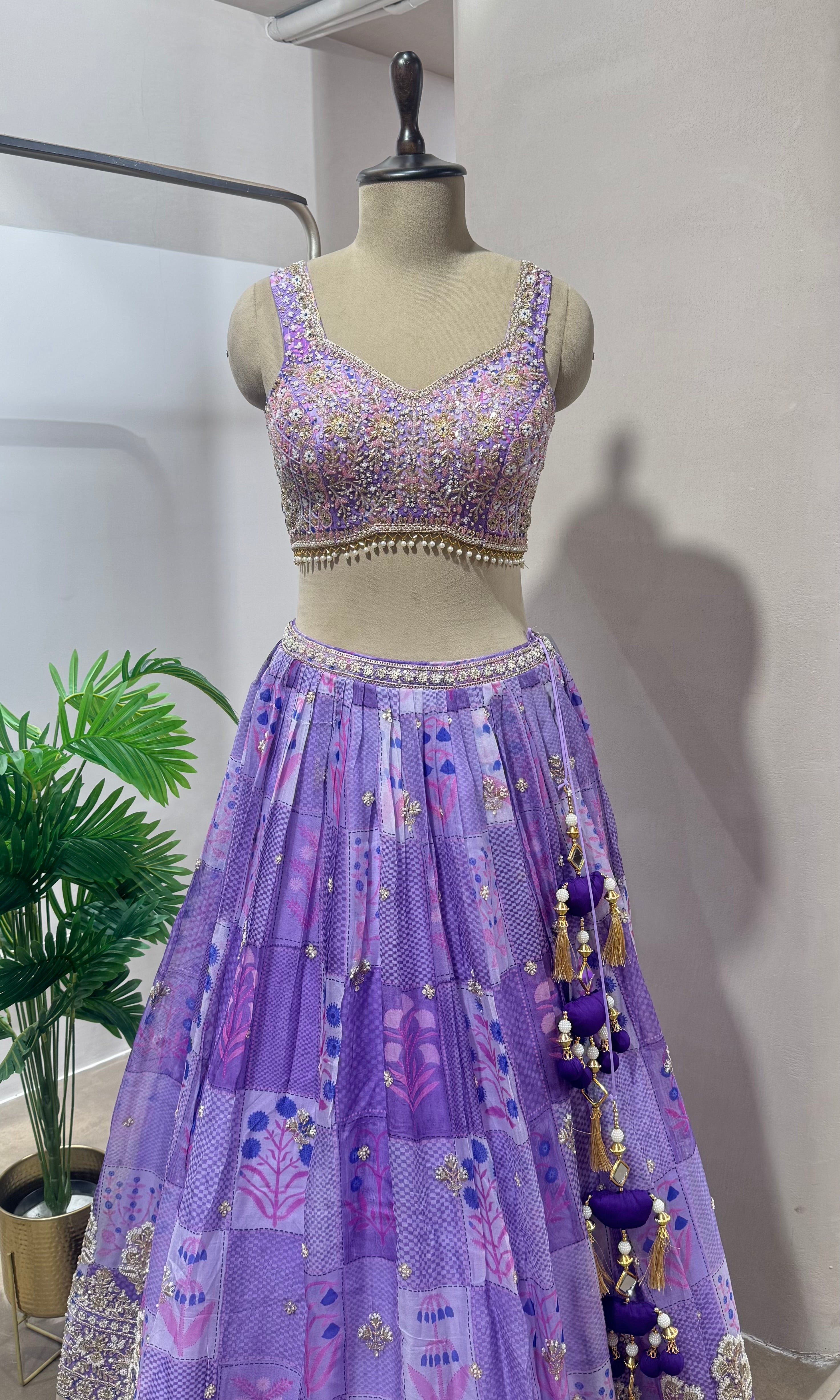VIOLET EMBROIDERED LEHENGA WTH CORSET BLOUSE