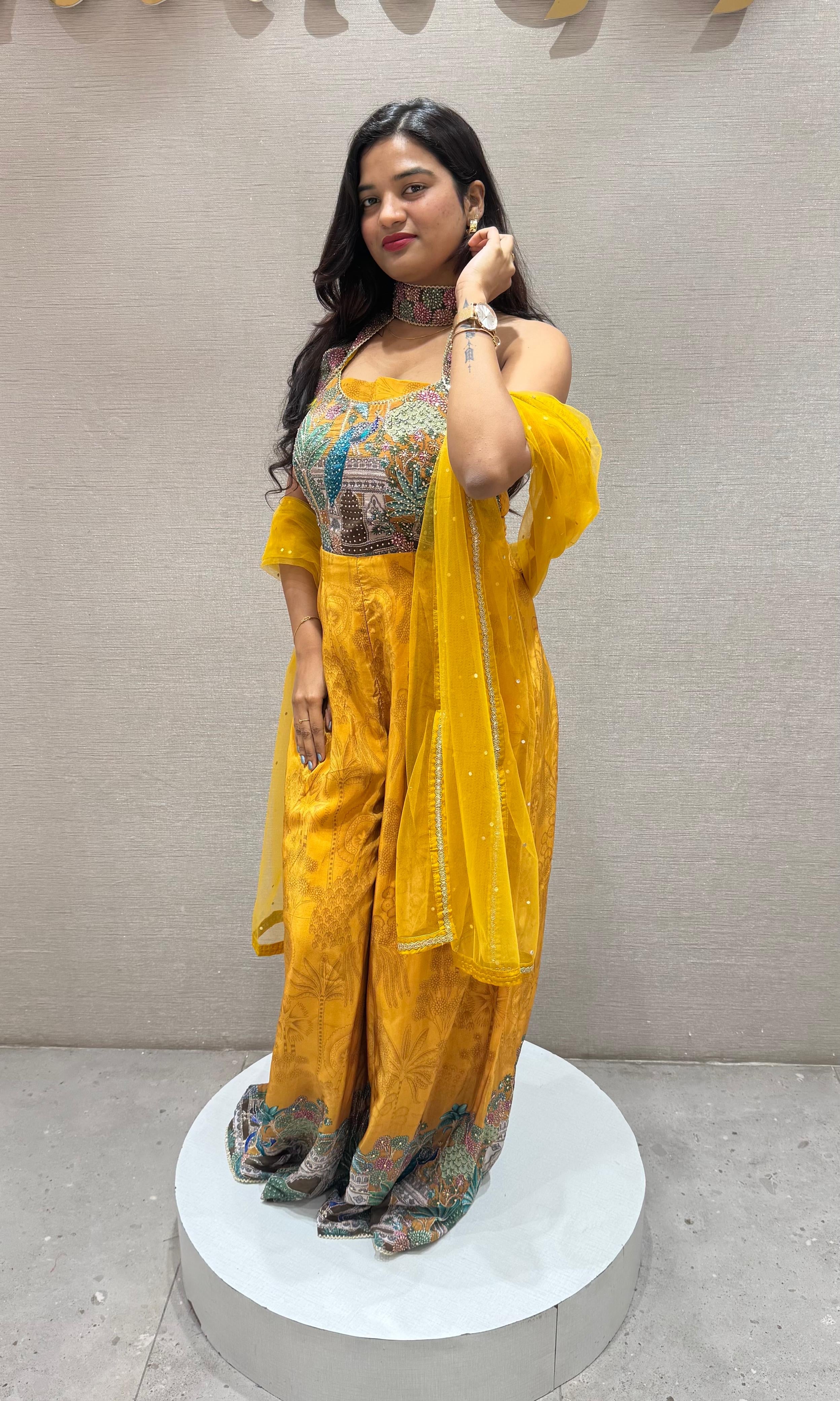 Mustard yellow PEACOCK JUMPSUIT