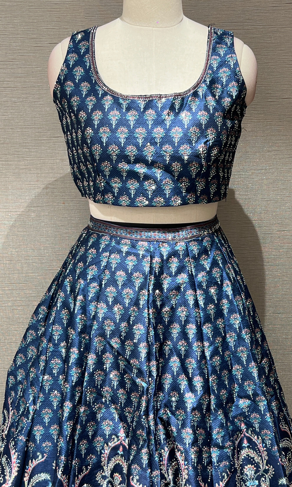 Blue lehenga with stone work
