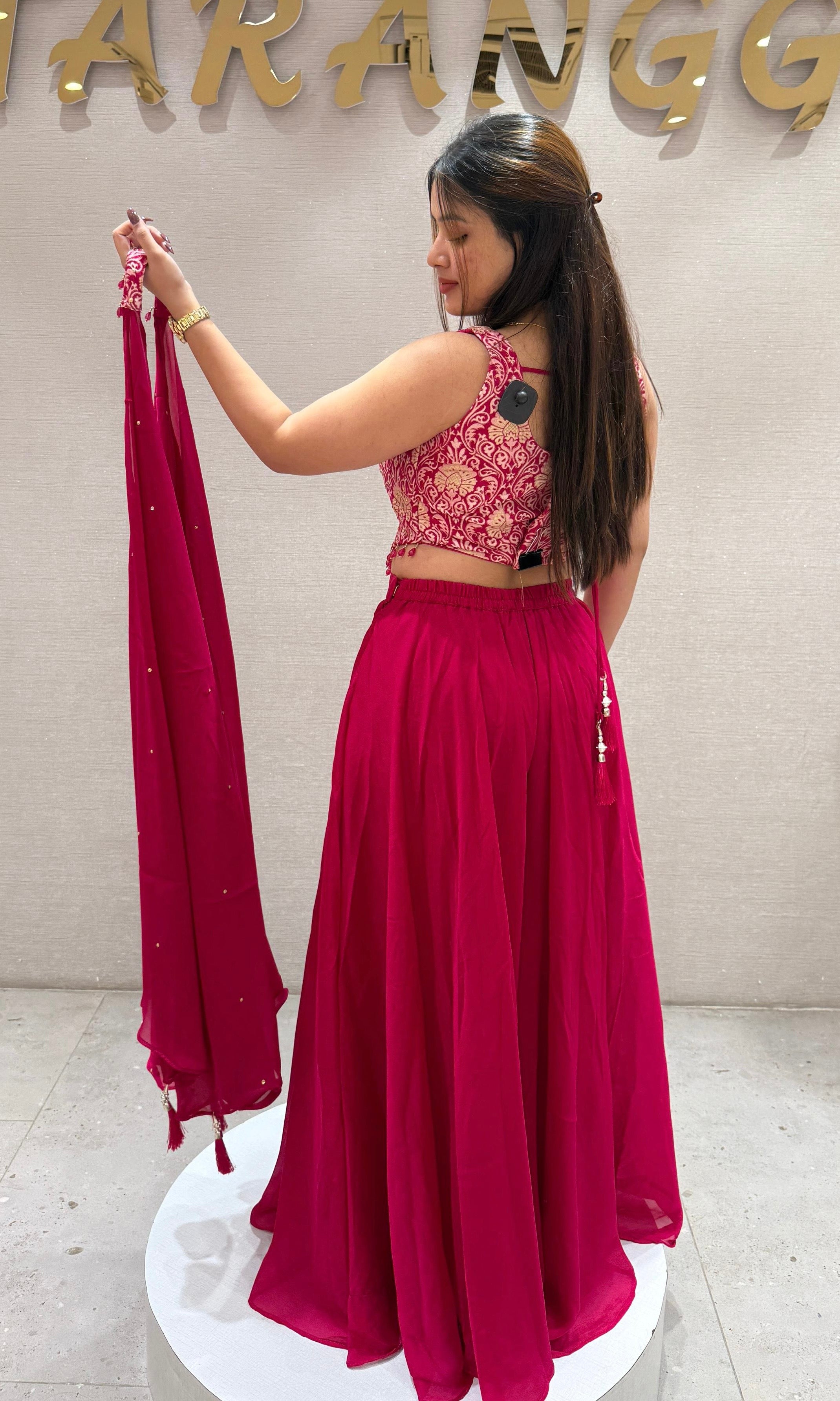 Pink palazzo with corset embroidered blouse