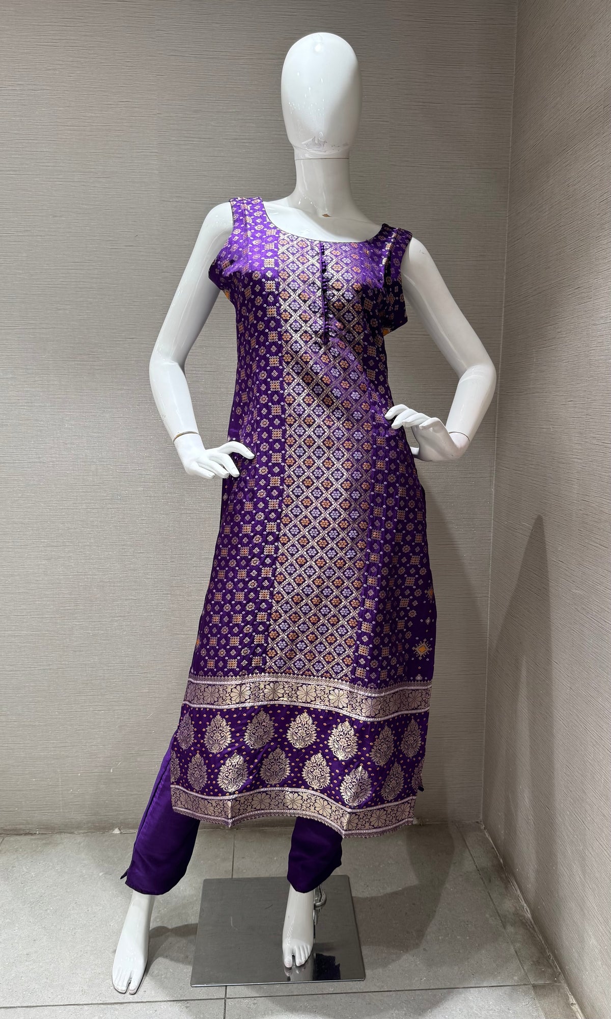Purple Embroidered silk Kurta Set with Banarasi Dupatta
