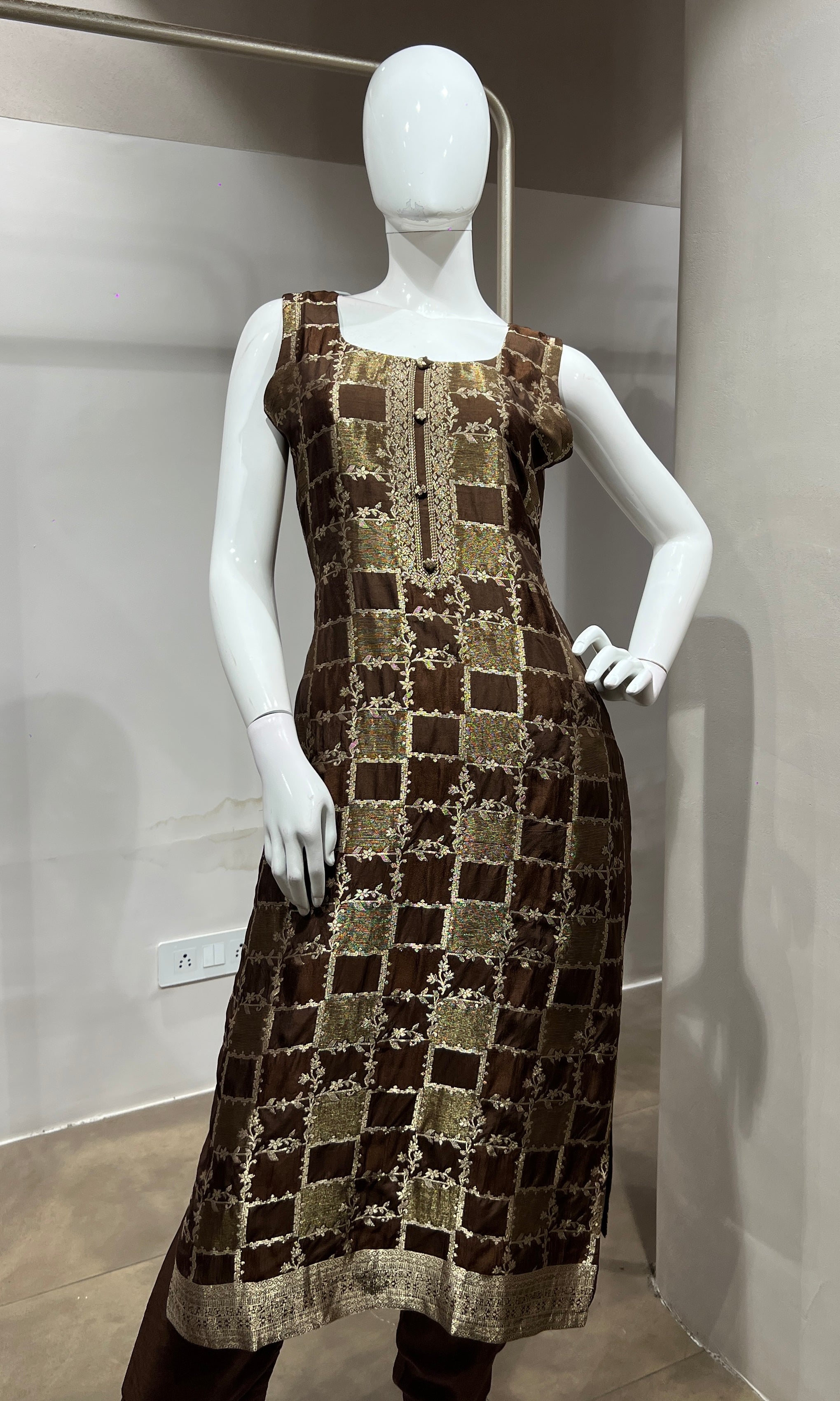 brown Silk Embroidered Zari Kurta Set