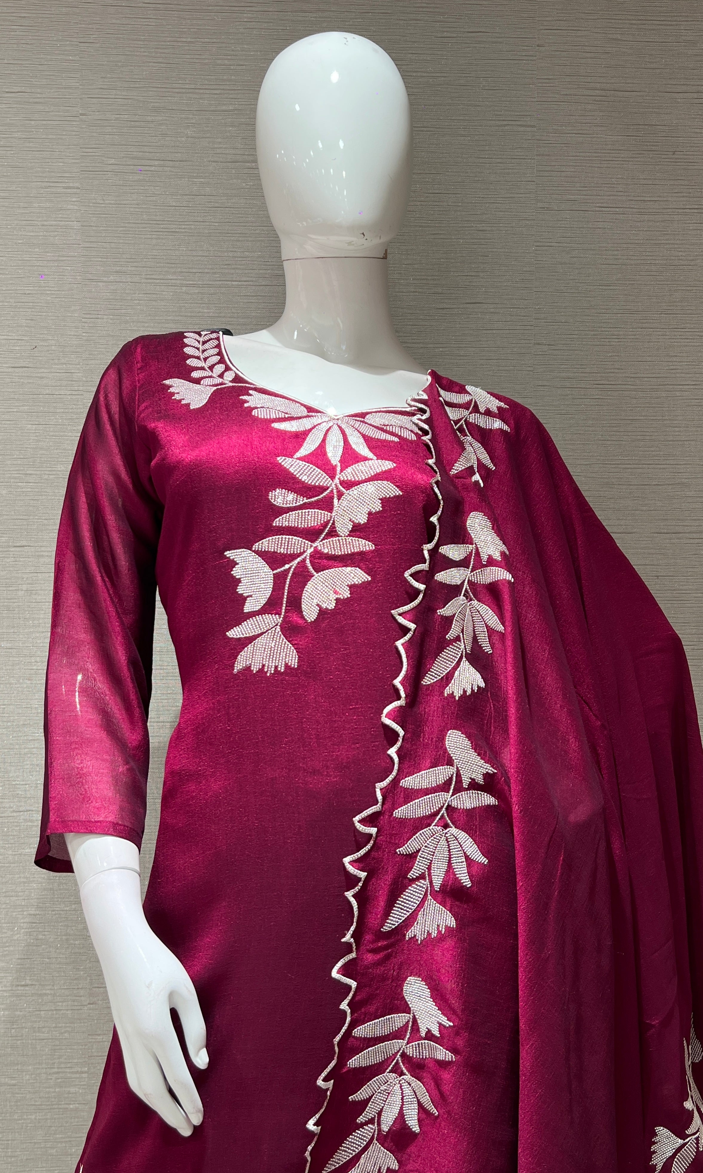 WINE FLORAL PRINTED KURTA SET