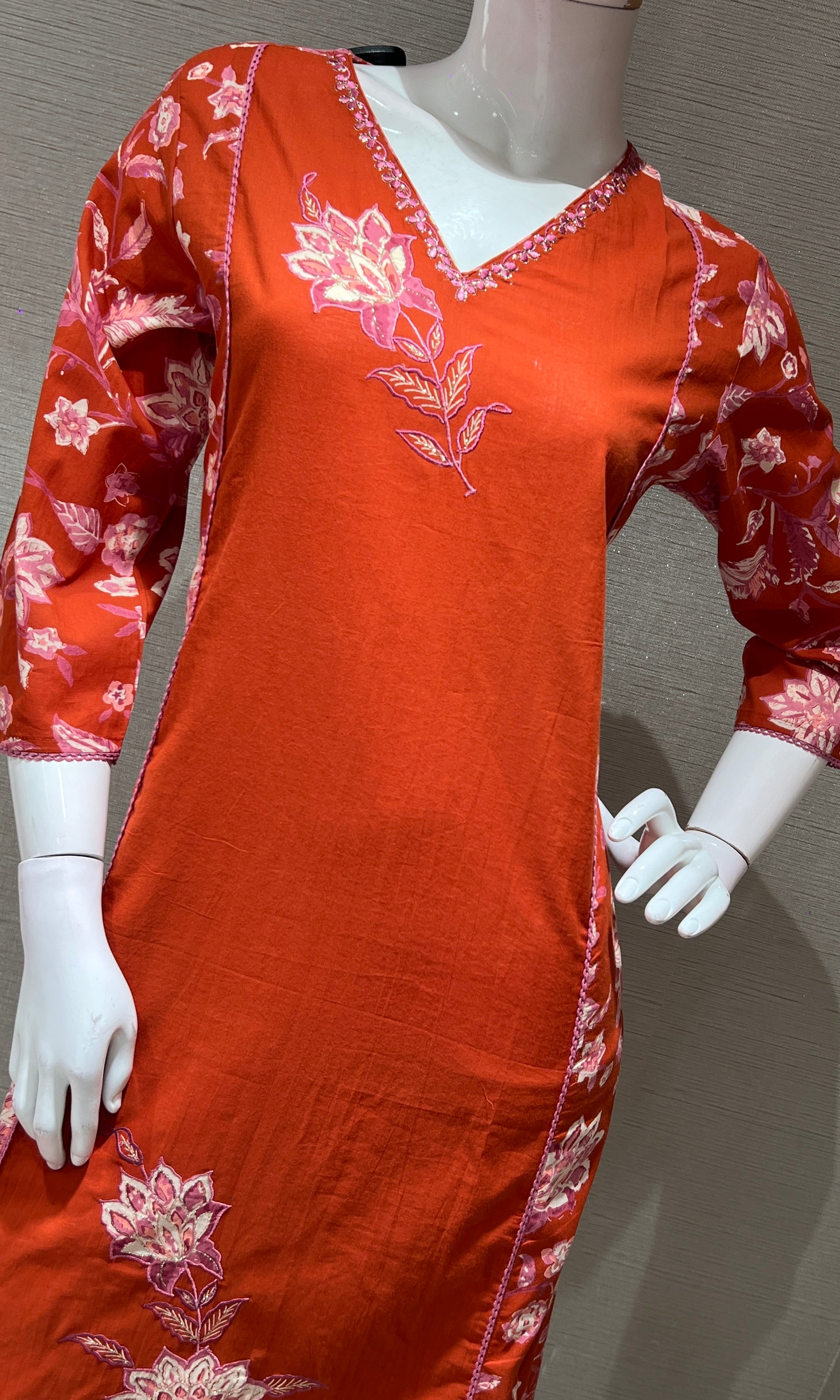RUST FLORAL MOTIF PRINTED KURTA SET