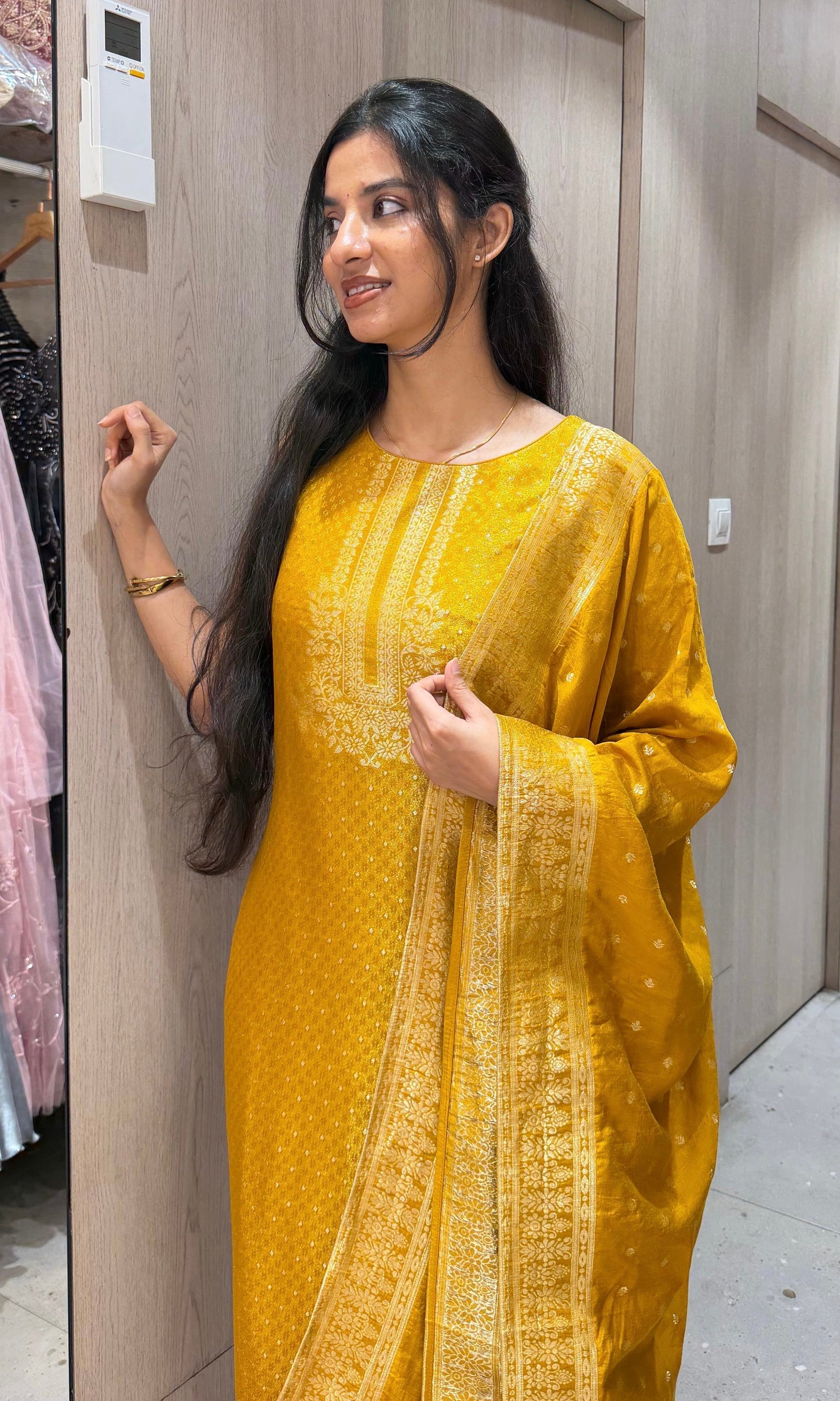 Mustard Yellow banarasi Kurta Set