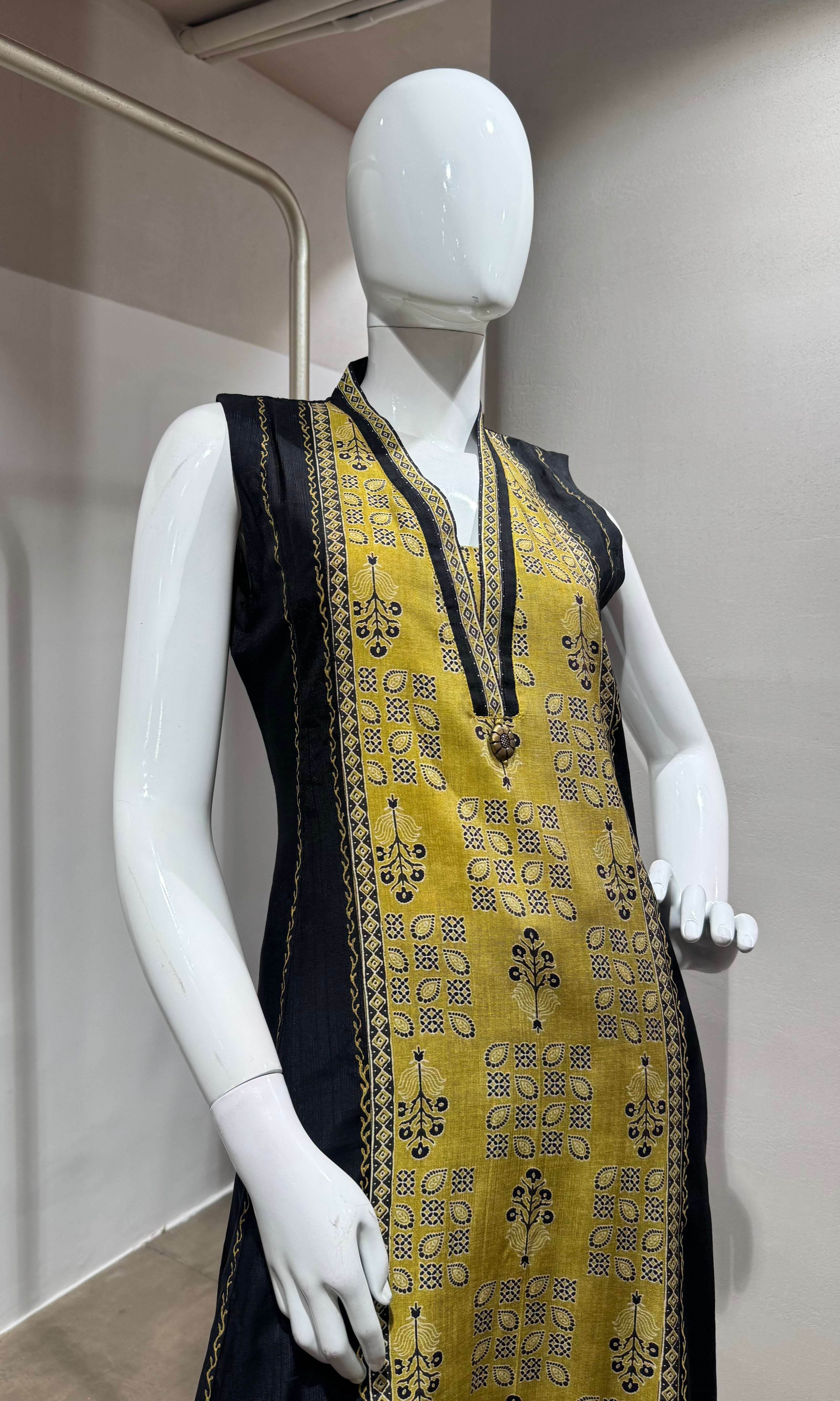 black and yellow printed KURTI WITH BOTTOM