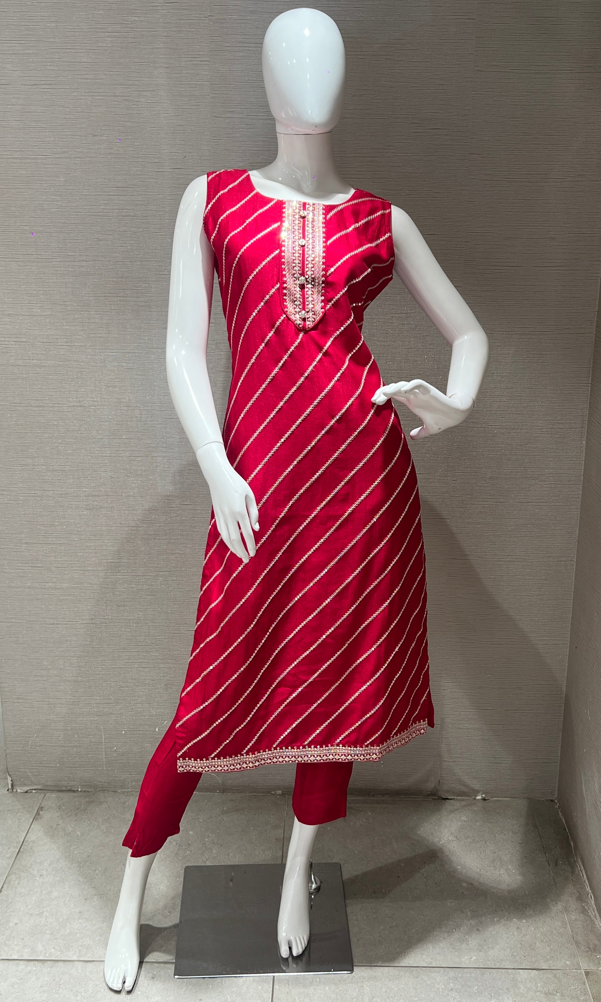 pink embroidered kurta set