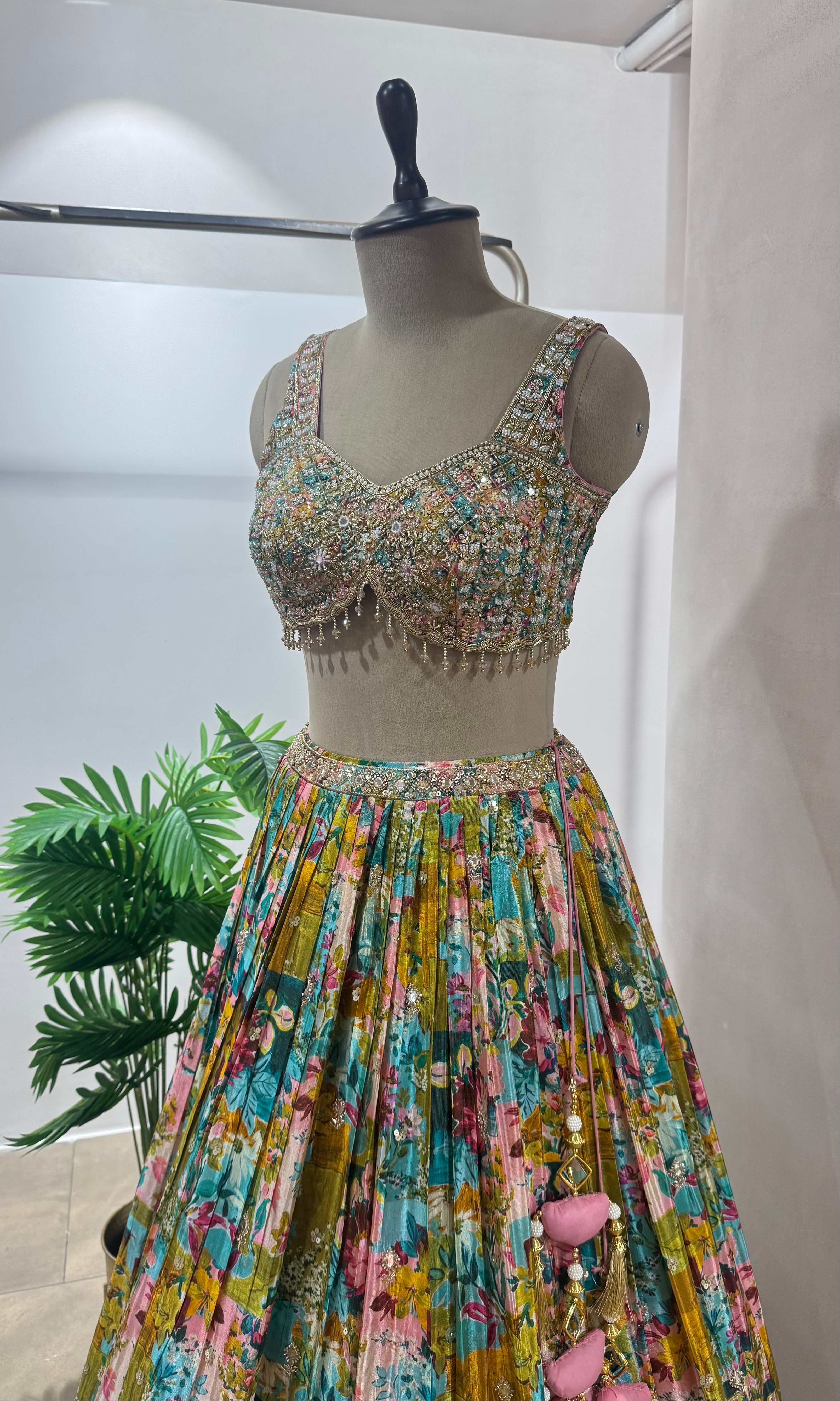 PINK MULTI FLORAL EMBROIDERED LEHENGA