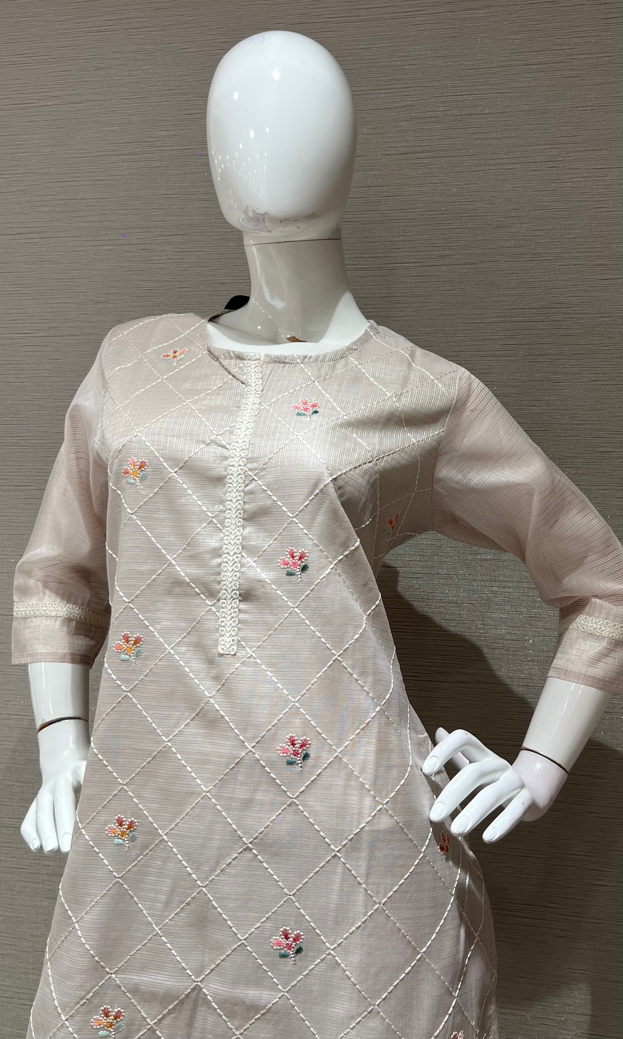 Light Pink floral Cotton Kurta Set