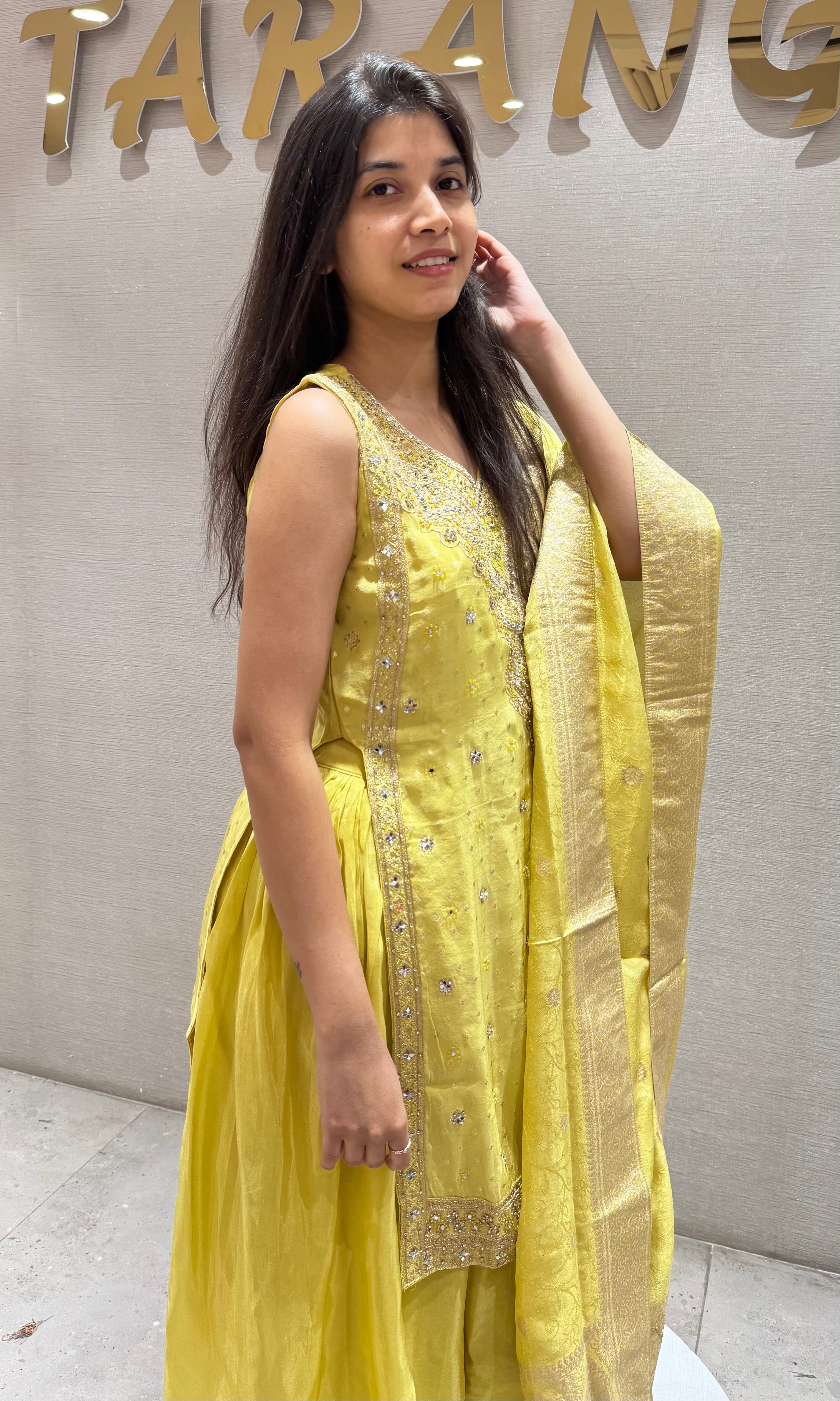 Yellow Shimmer Tissue Sharara Set