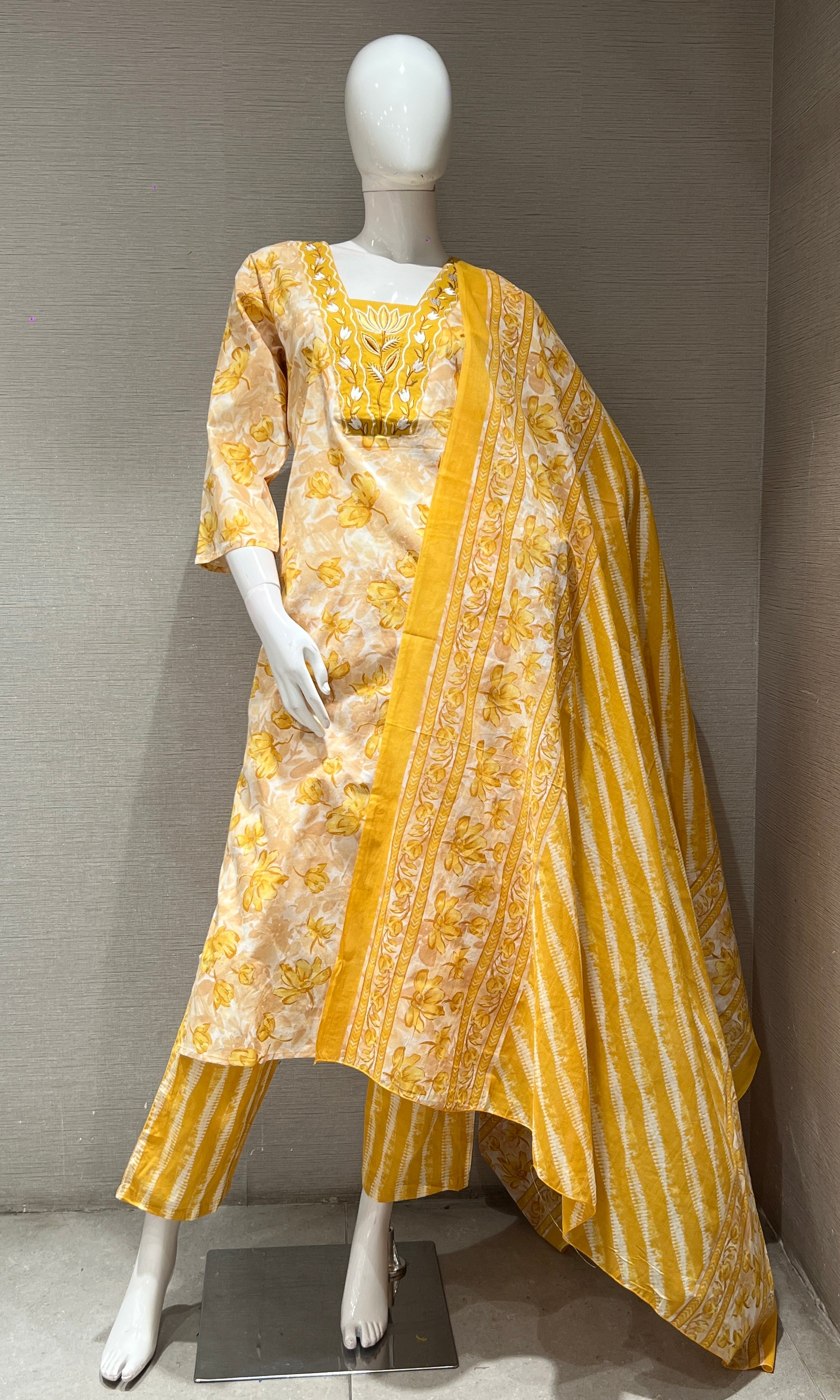 Yellow FLORAL PRINT kurta set